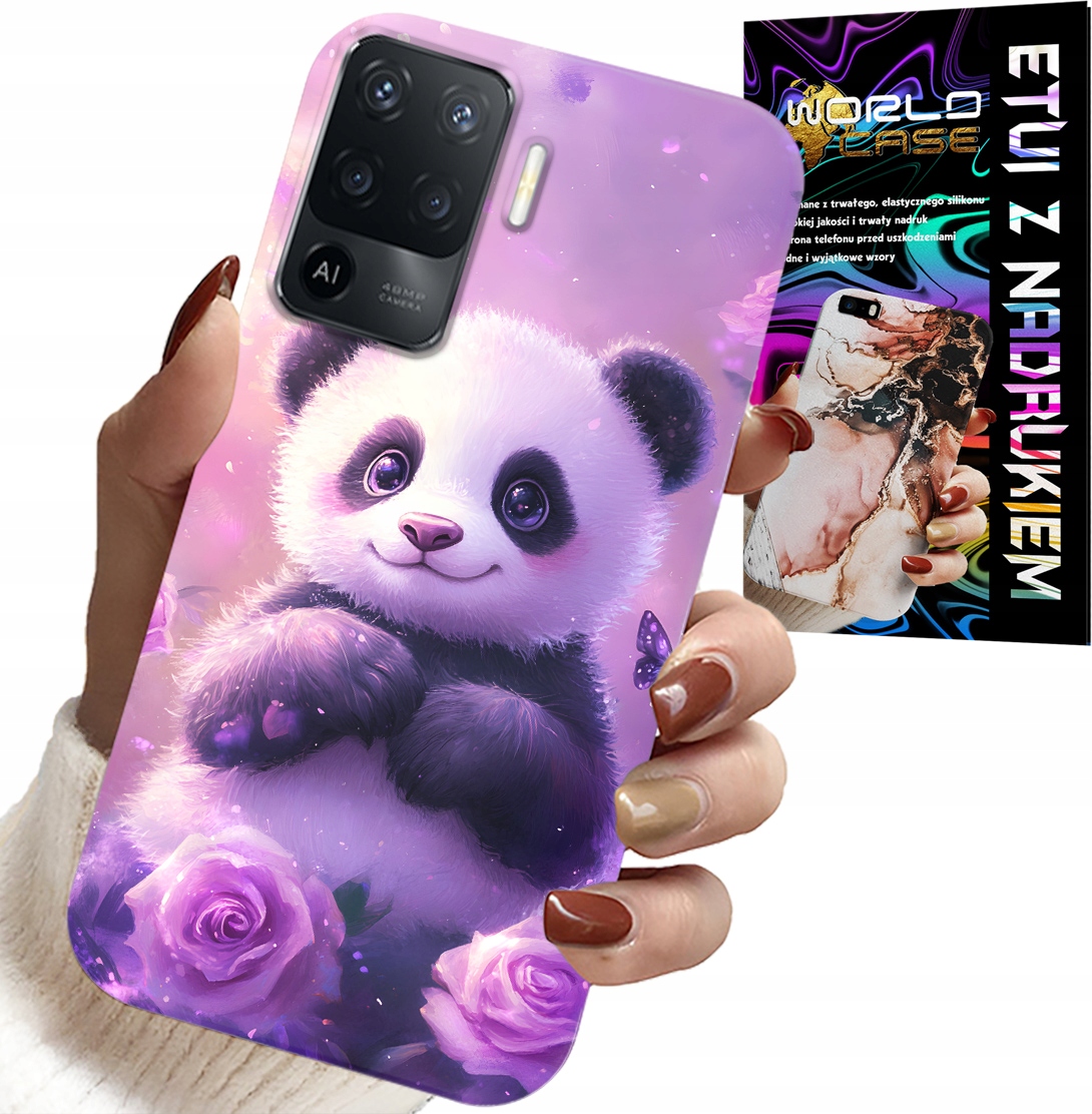 ETUI DO RENO 5 LITE / A94 4G - SŁODKA PANDA WZORY DLA DZIECI + SZKŁO