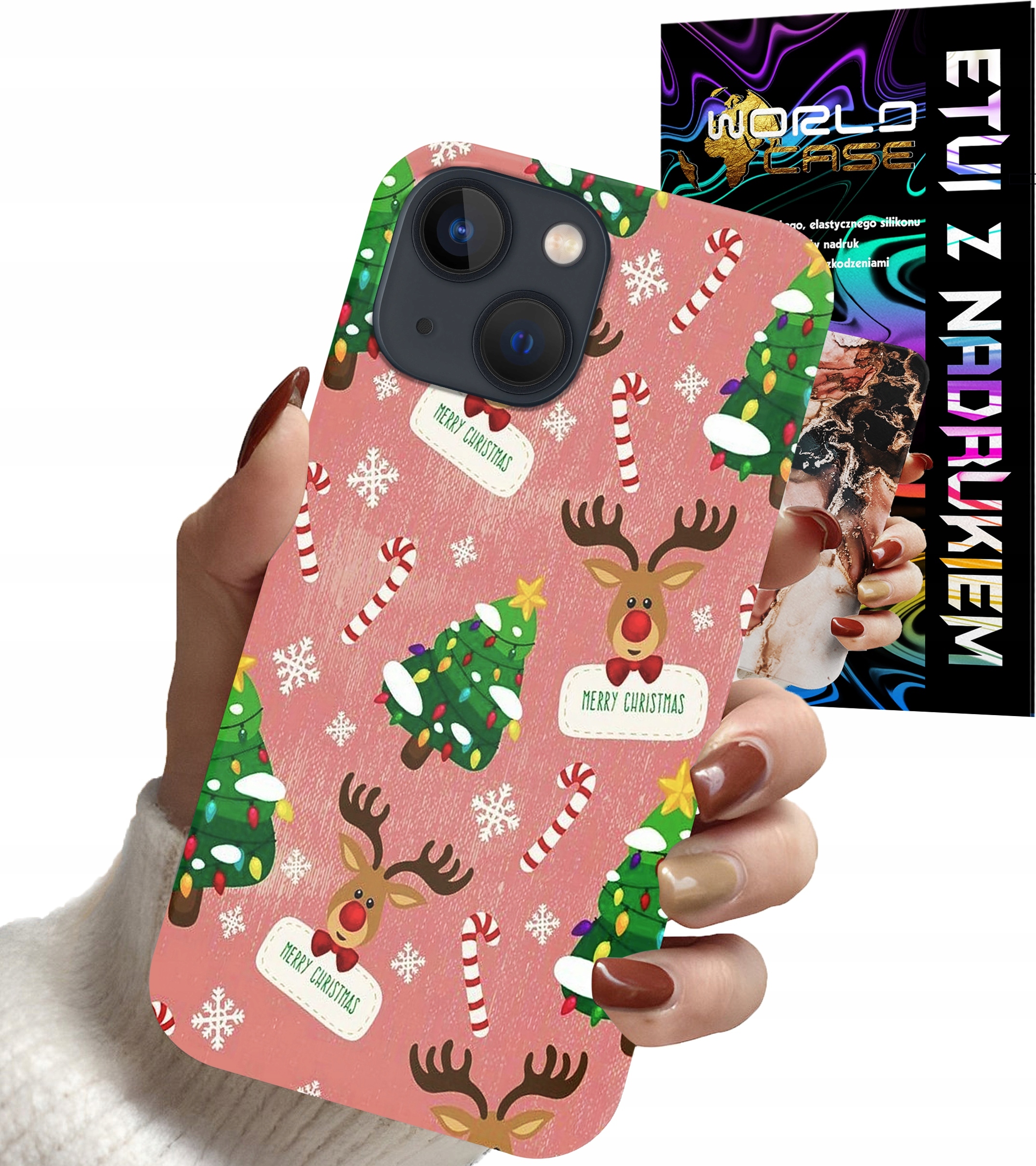 ETUI CASE DO IPHONE 15 PLUS - ŚWIĄTECZNE WZORY NA ŚWIĘTA RENIFER CHOINKA