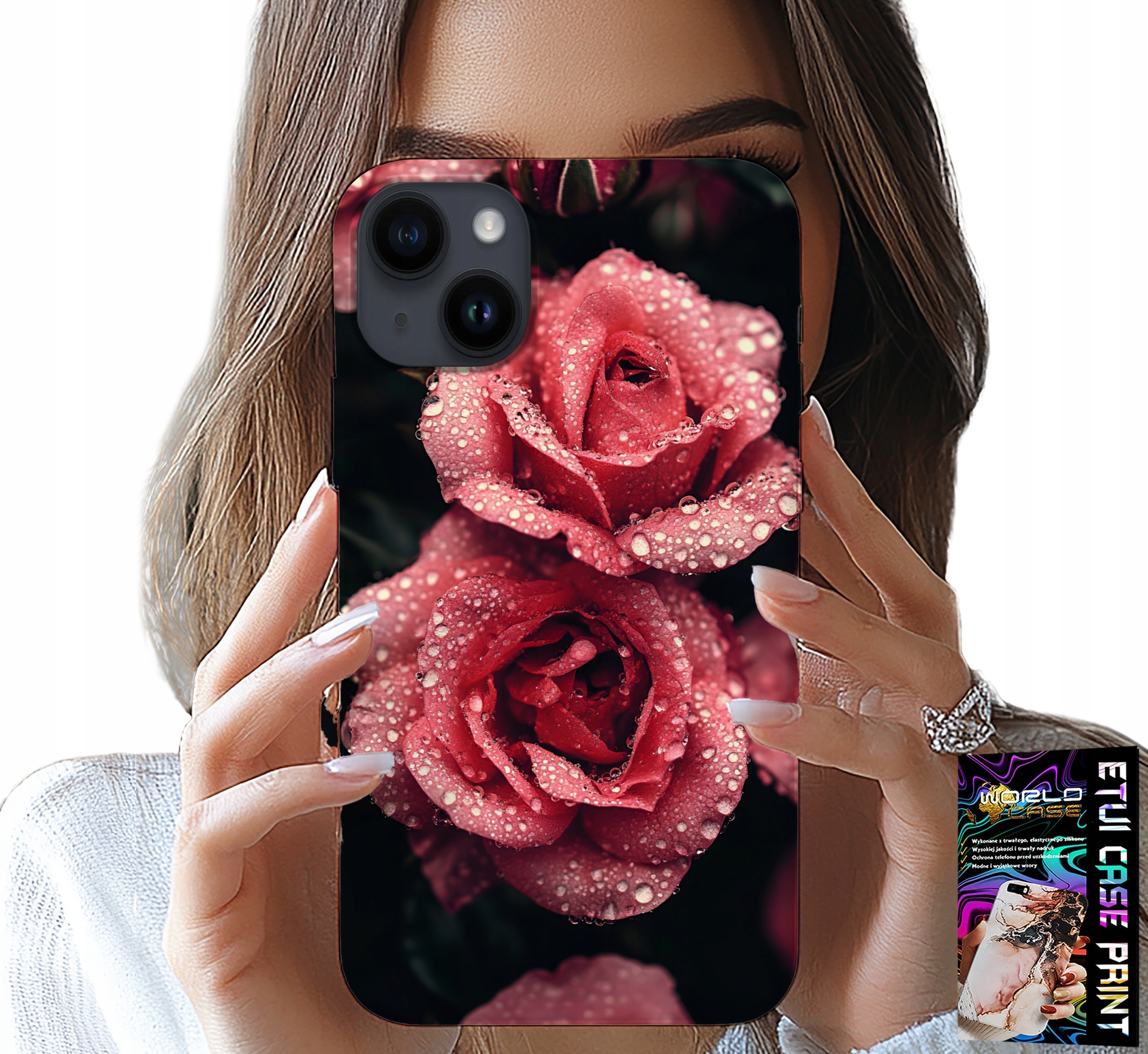 ETUI DO IPHONE 13 - PIĘKNE RÓŻOWE RÓŻE, KWIECISTE WZORY, CASE