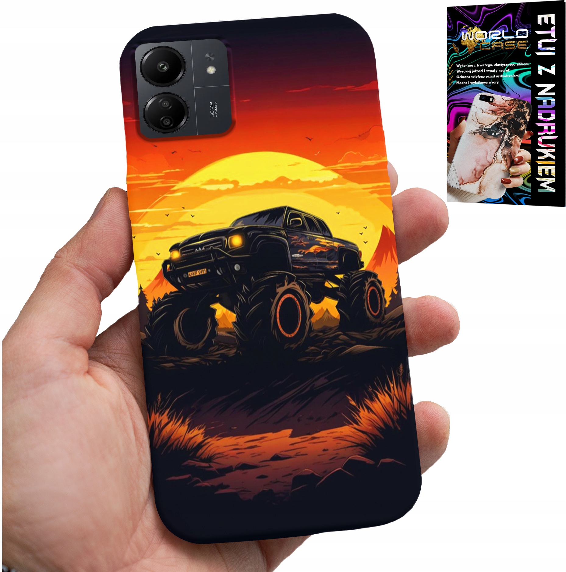 ETUI DO XIAOMI REDMI 13C 4G - MONSTERTRUCK, CIĘŻARÓWKA, WZORY + SZKŁO