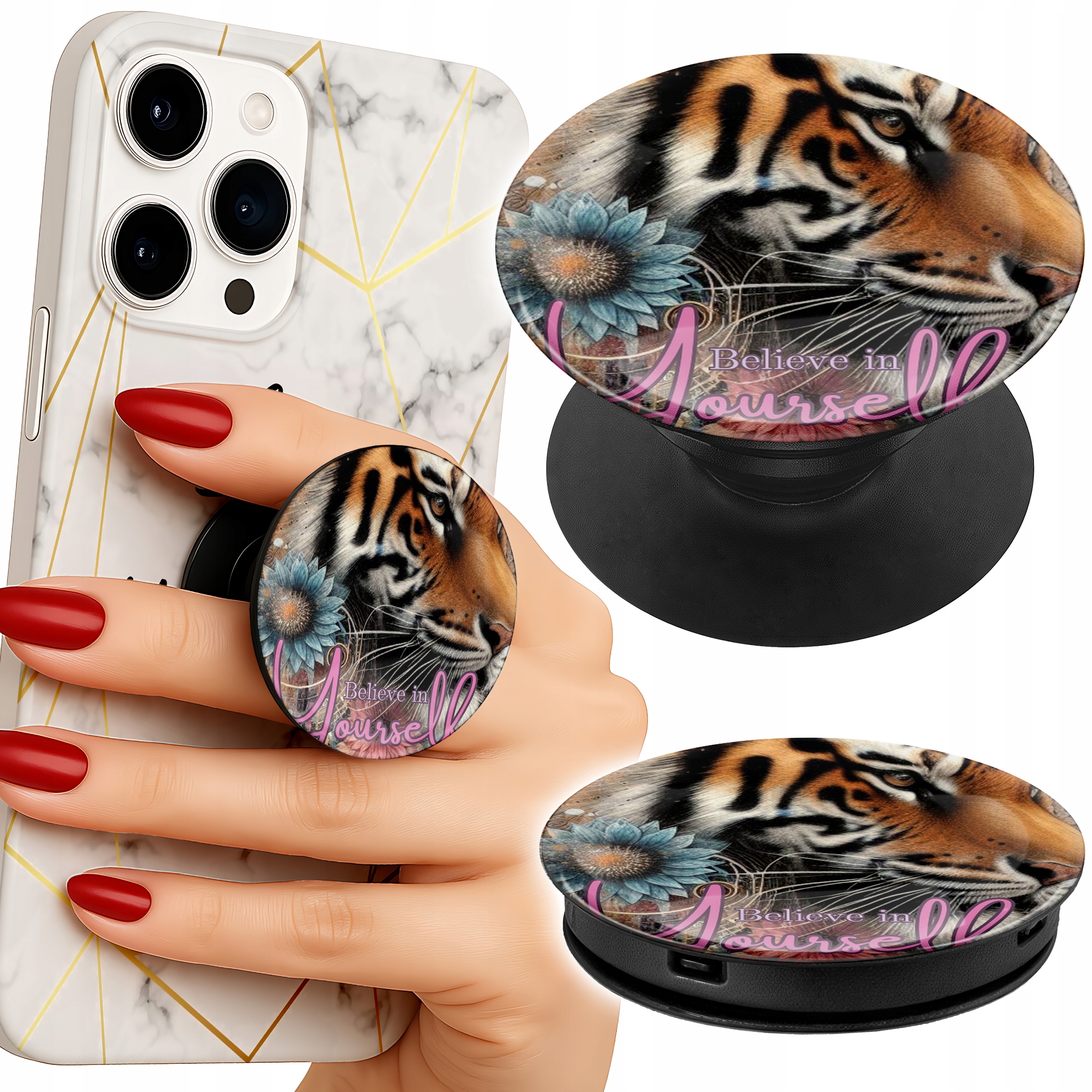 Uchwyt do telefonu Popsocket na palce/stojak TYGRYS BELIEVE IN YOURSELF