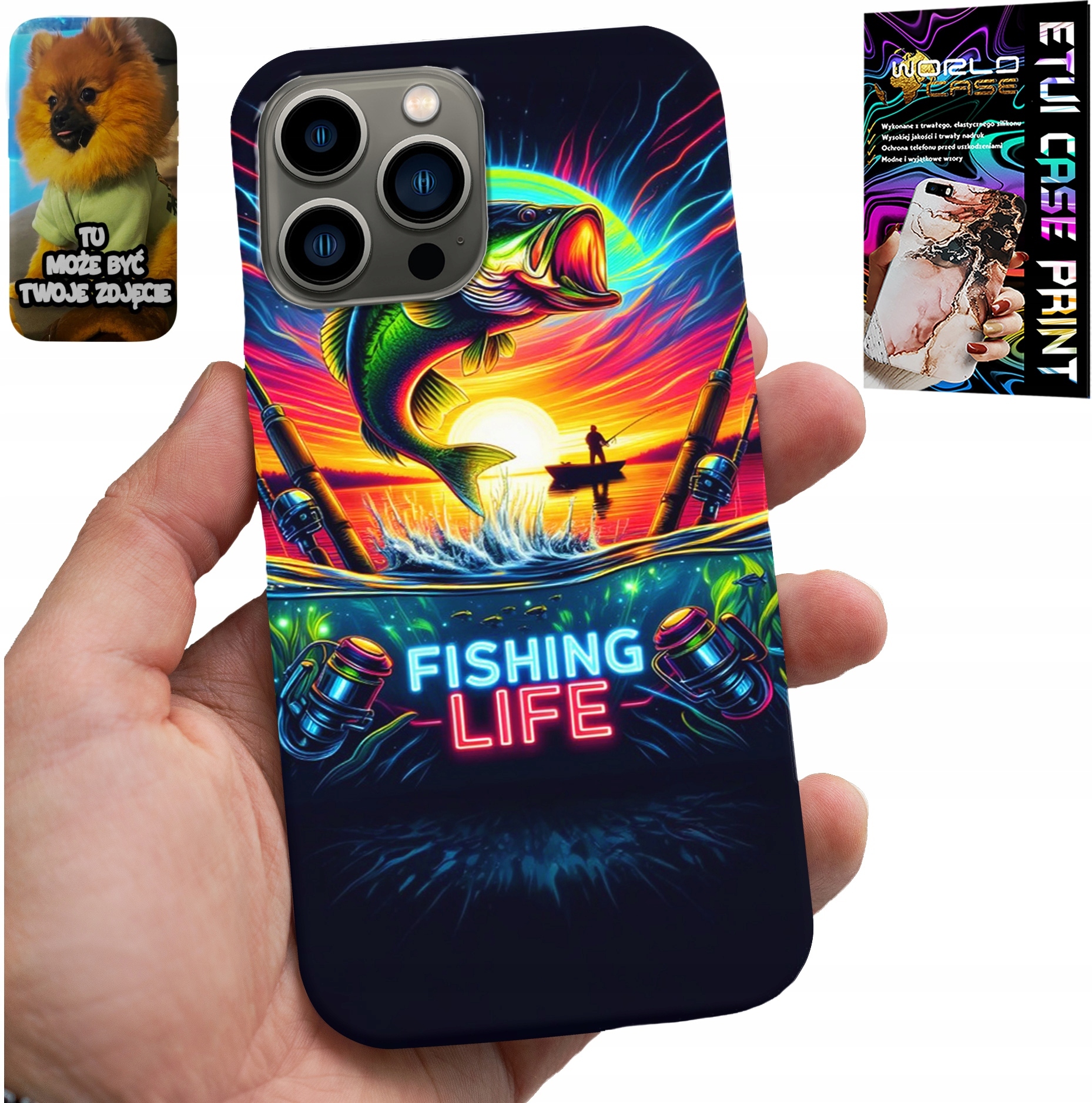ETUI DO IPHONE 13 PRO - WZORY WĘDKARSKIE RYBY POŁÓW WĘDKA PLECKI