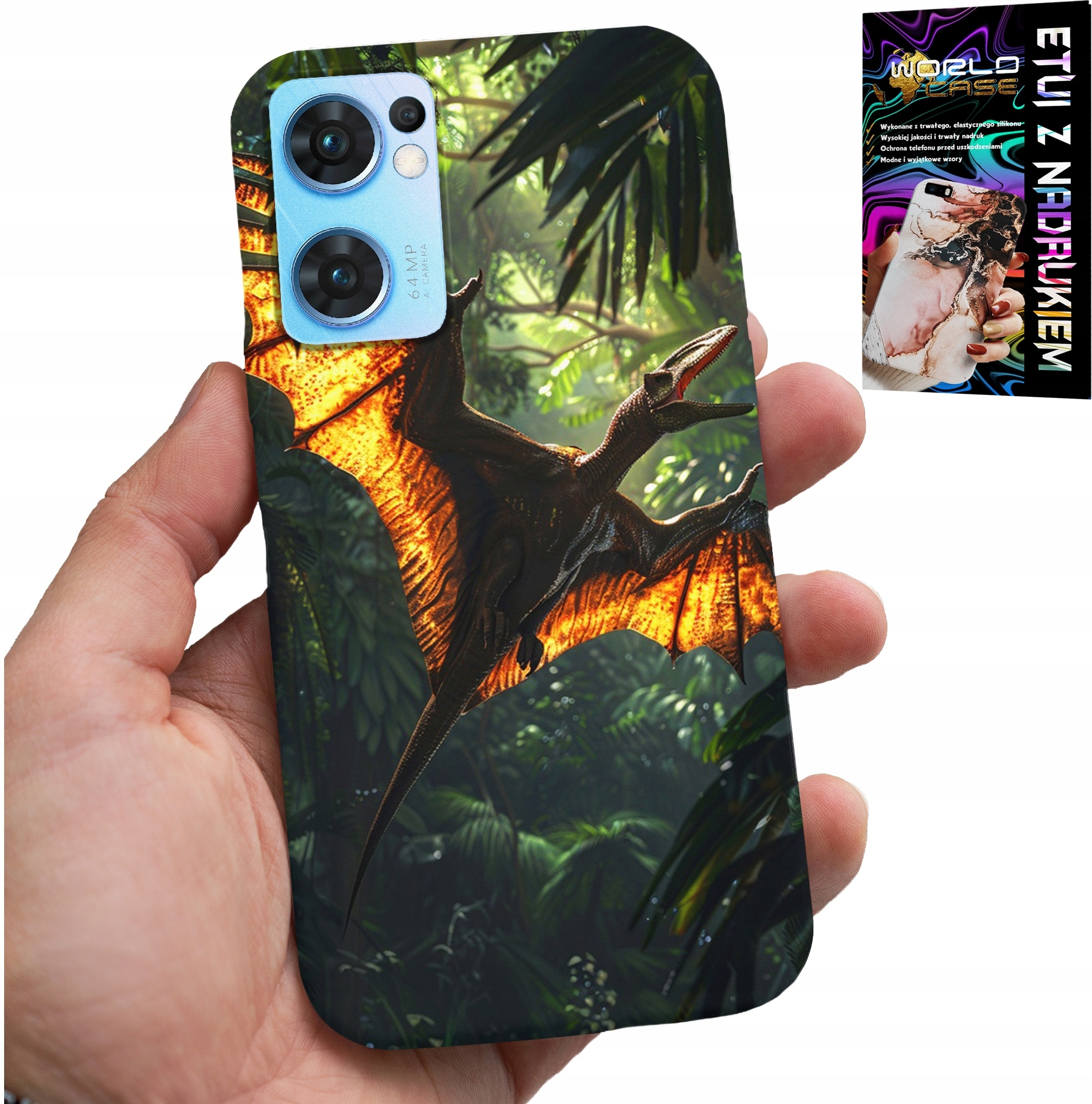 ETUI DO OPPO RENO7 5G - DINO DINOZAUR PTERODAKTYL FUTERAŁ PLECKI