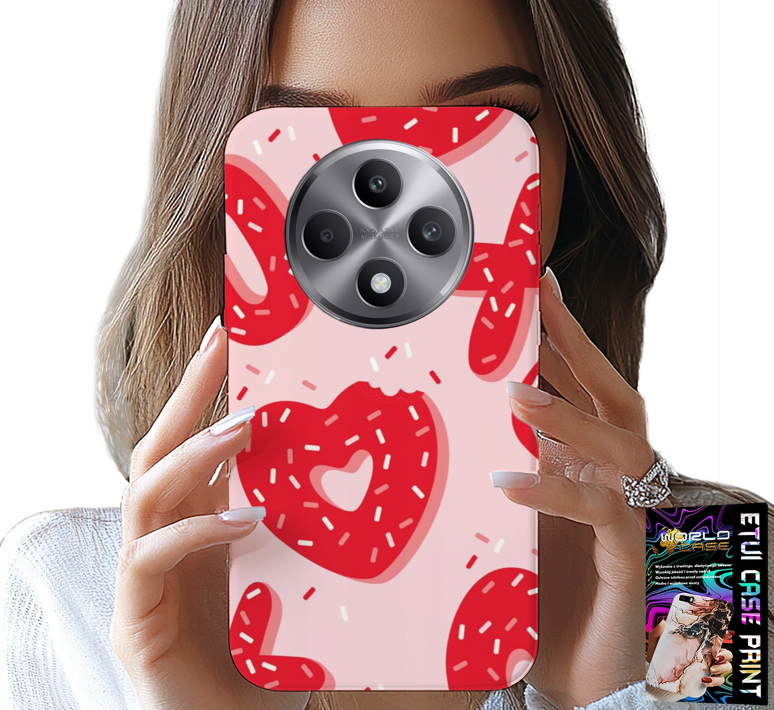 ETUI DO OPPO RENO12 F / 12FS 5G - KOBIECE, MODNE WZORY XOXO SERCE + SZKŁO