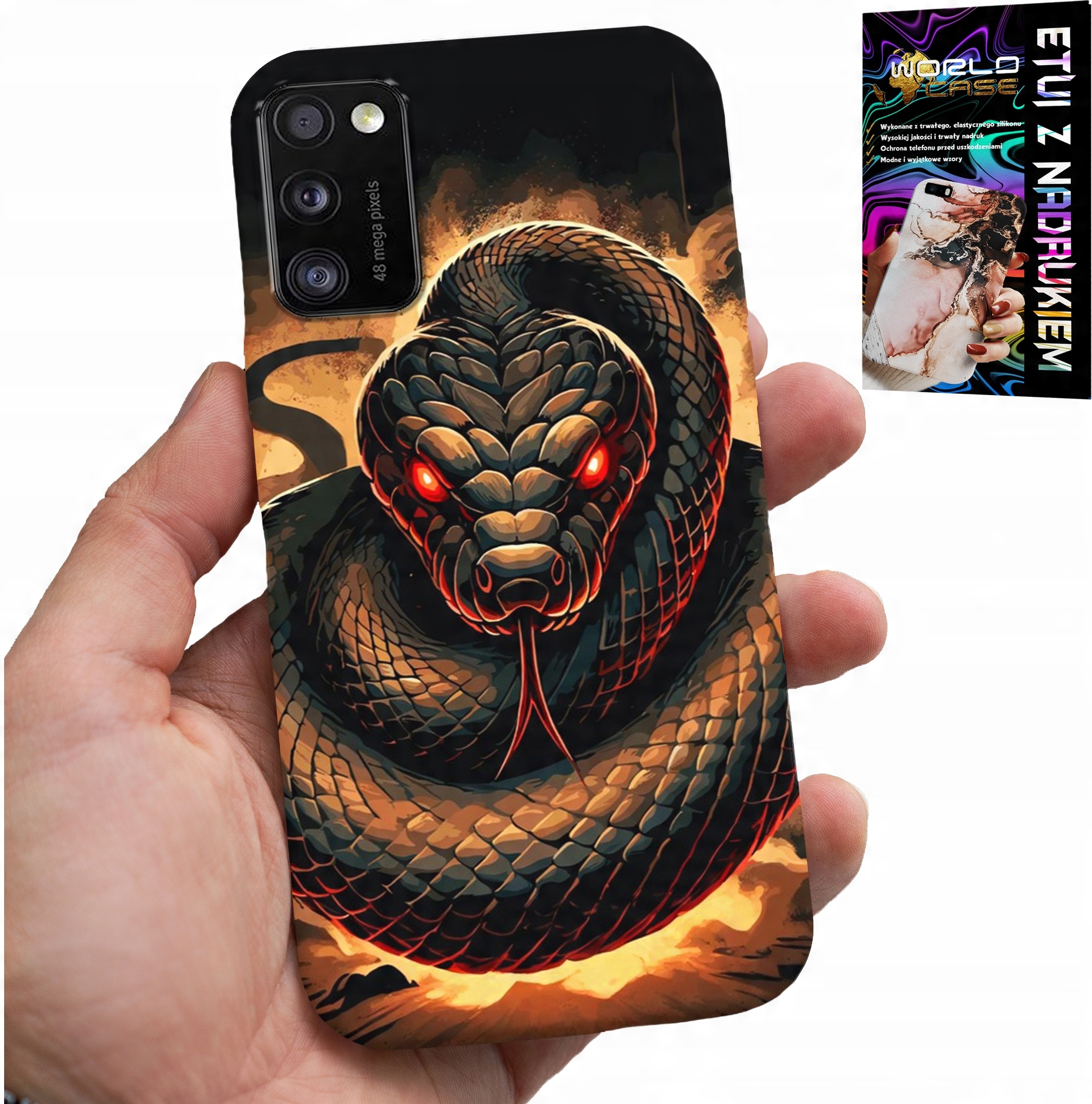 ETUI DO SAMSUNG GALAXY A41 - WĄŻ, WĘŻE KOBRA GRZECHOTNIK CASE + FOLIA
