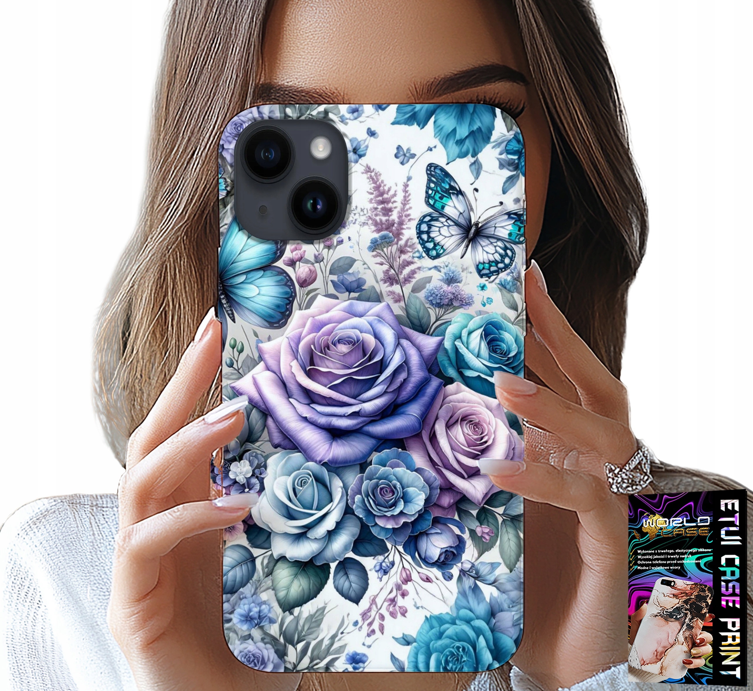 ETUI DO IPHONE 14 PLUS - KWIECISTE WZORY RÓŻEKWIATKI CASE + SZKŁO