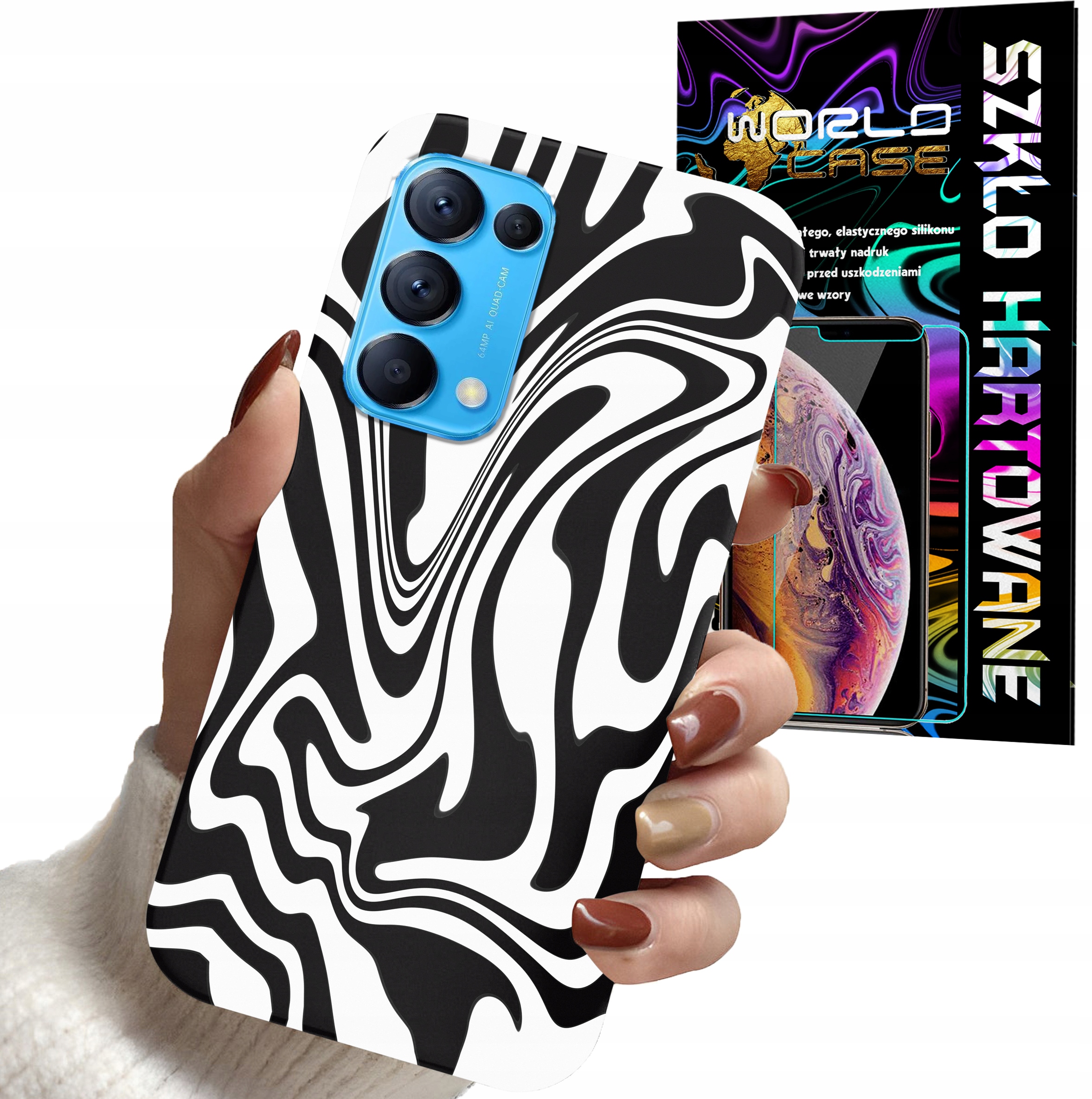 ETUI DO OPPO RENO 5 4G 5G - ABSTRAKCJA ZEBRA MODNE WZORY DLA KOBIET + SZKŁO