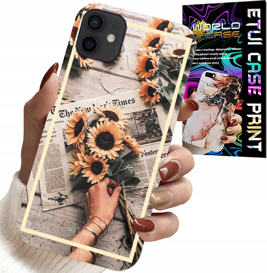 ETUI DO IPHONE 12 MINI - KWIATISTY WZÓR SŁONECZNIK SŁONECZNIKI