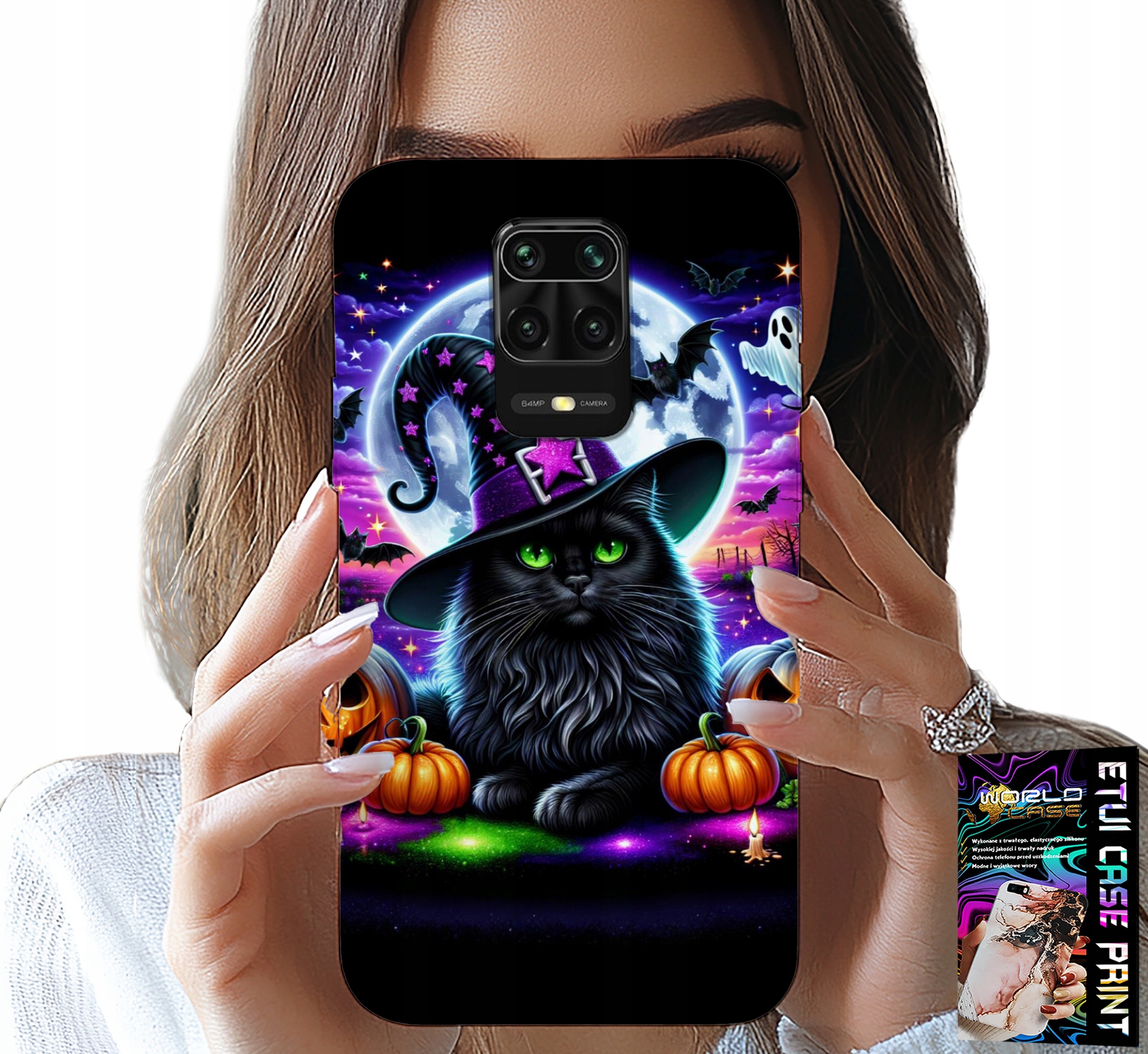 ETUI DO XIAOMI NOTE 9 PRO / 9S - CZARNY KOTEK HALLOWEEN SALEM DYNIA WZORY