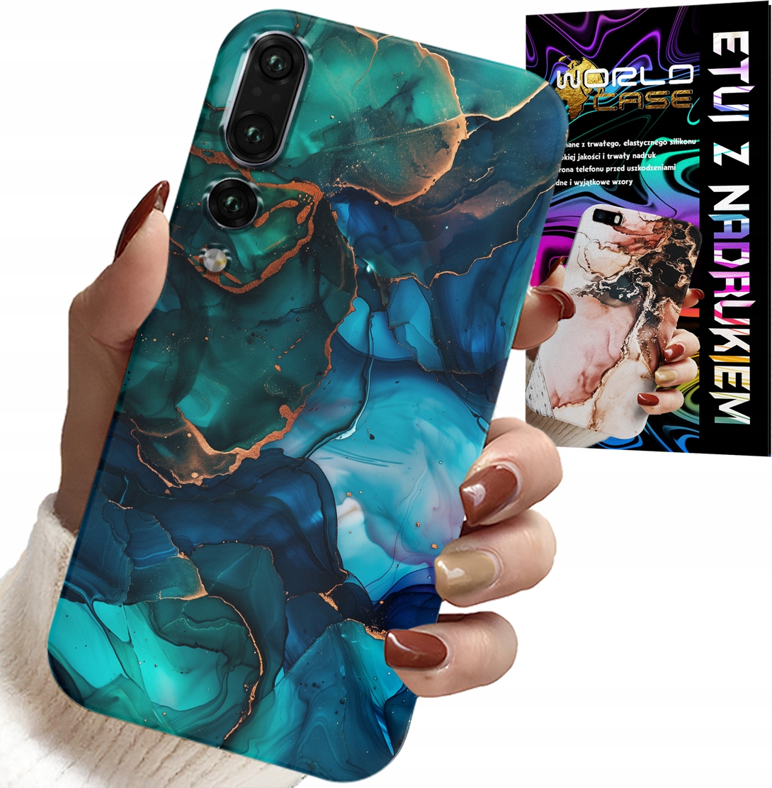 ETUI DO HUAWEI P20 PLUS - NIEBIESKO ZIELONY MARMUREK PLECKI WZORY