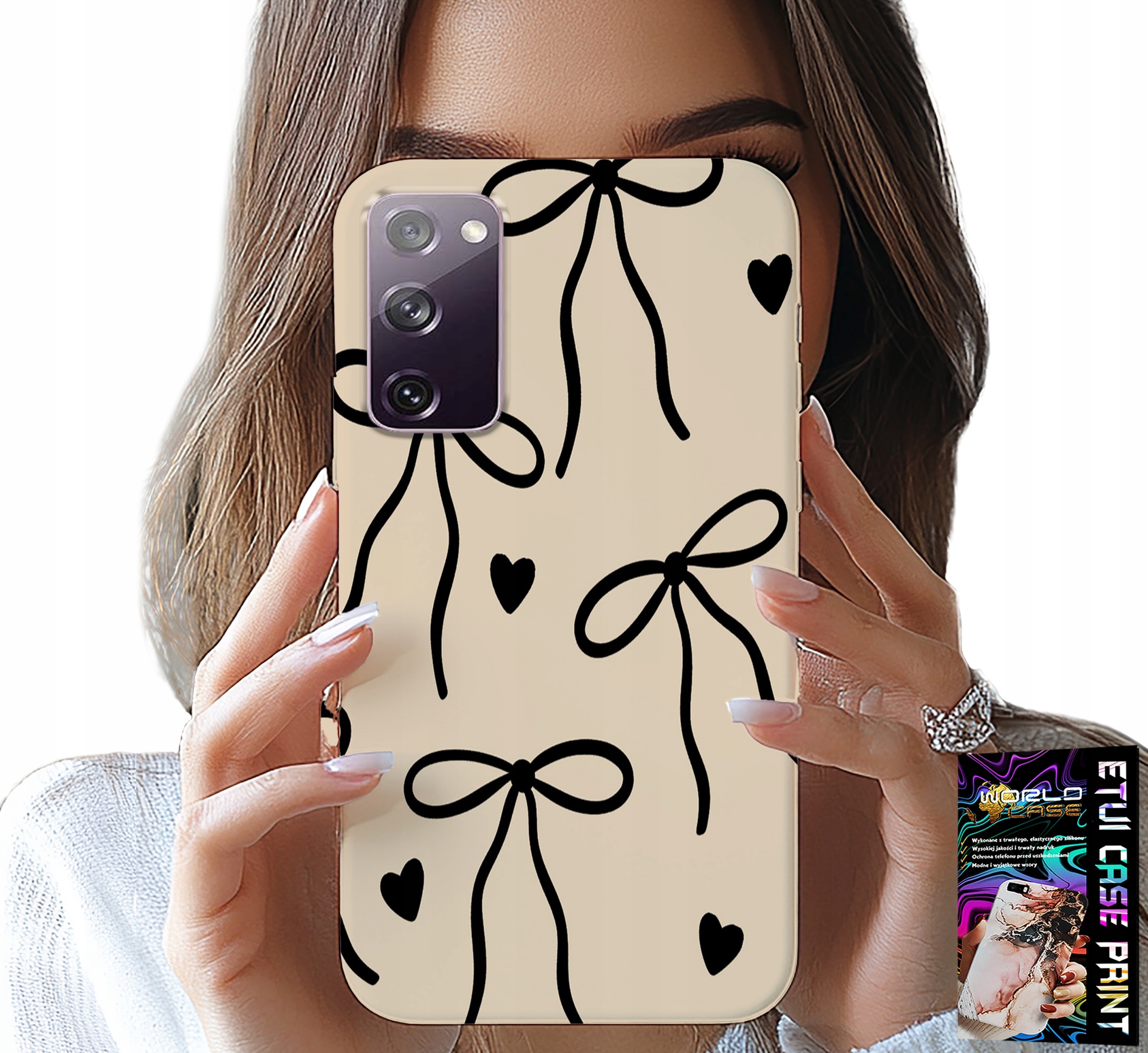 ETUI DO SAMSUNG GALAXY S20 LITE - BEŻOWE KOKARDKI WSTĄŻKA MODNE WZORY