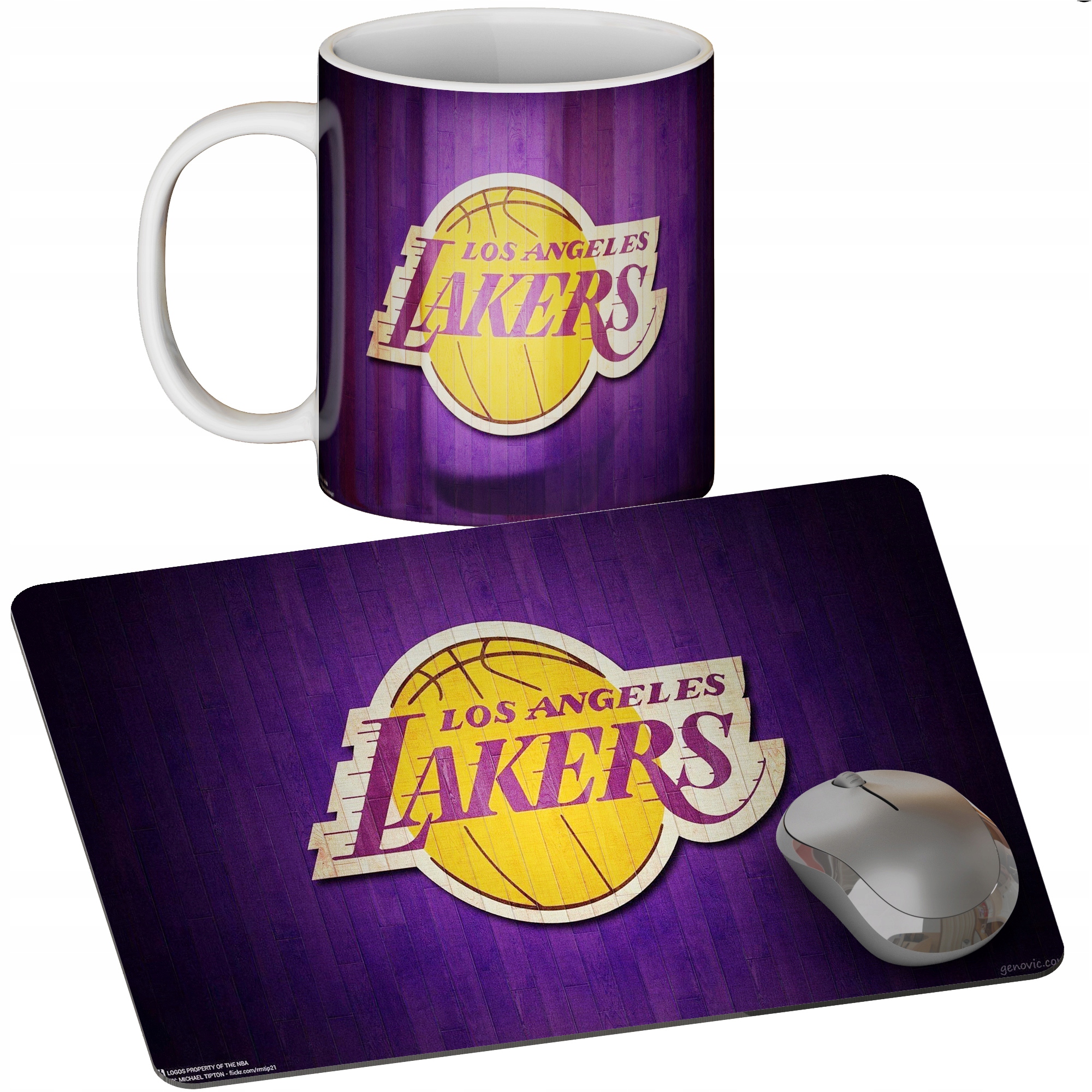 ZESTAW KUBEK + PODKŁADKA - LAKERS KOSZYKÓWKA - PREZENT WIELE WZORÓW + IMIĘ