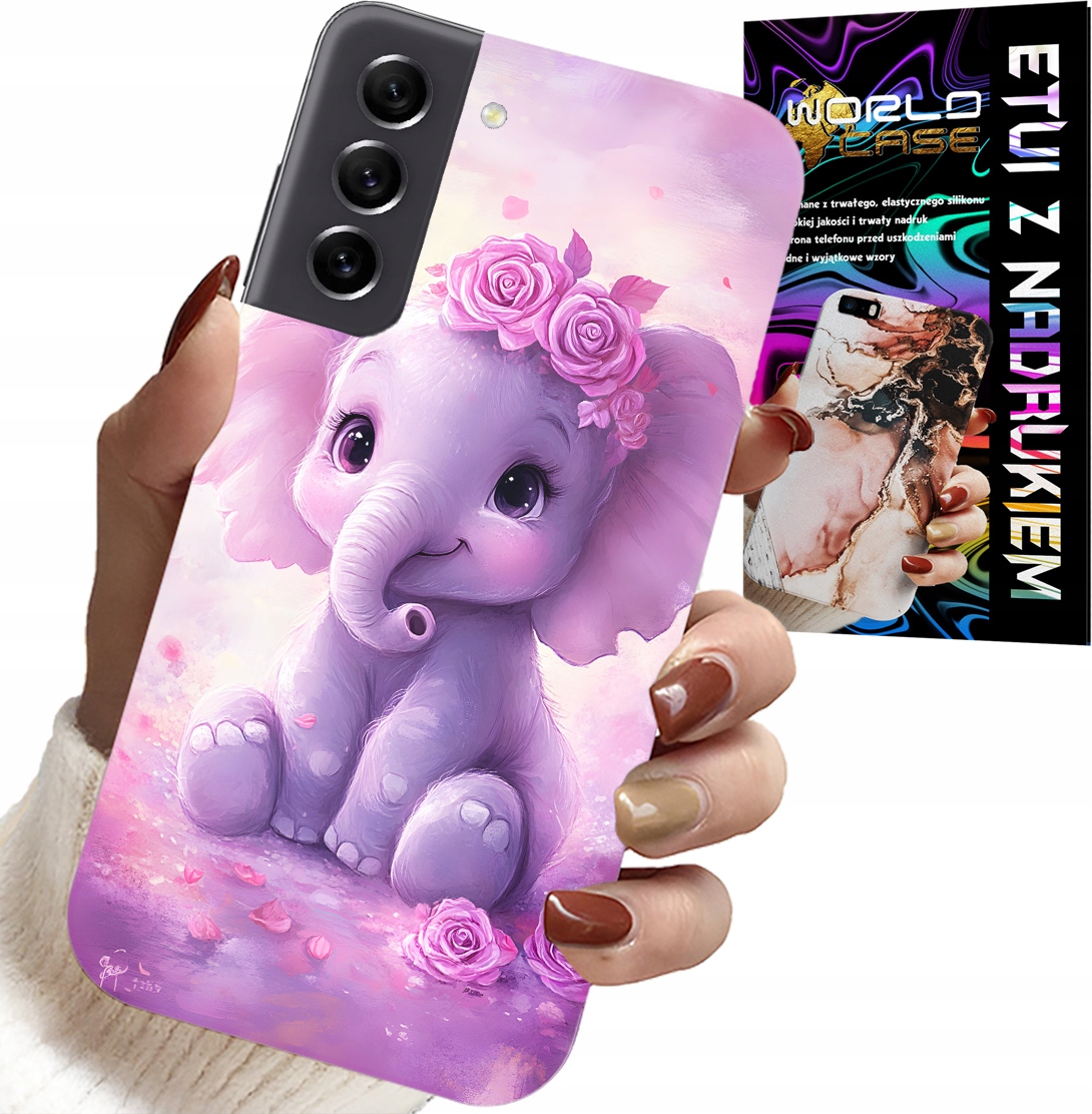 ETUI DO SAMSUNG GALAXY S21 FE - SŁODKI SŁONIK NA RÓŻOWYM TLE CASE +FOLIA