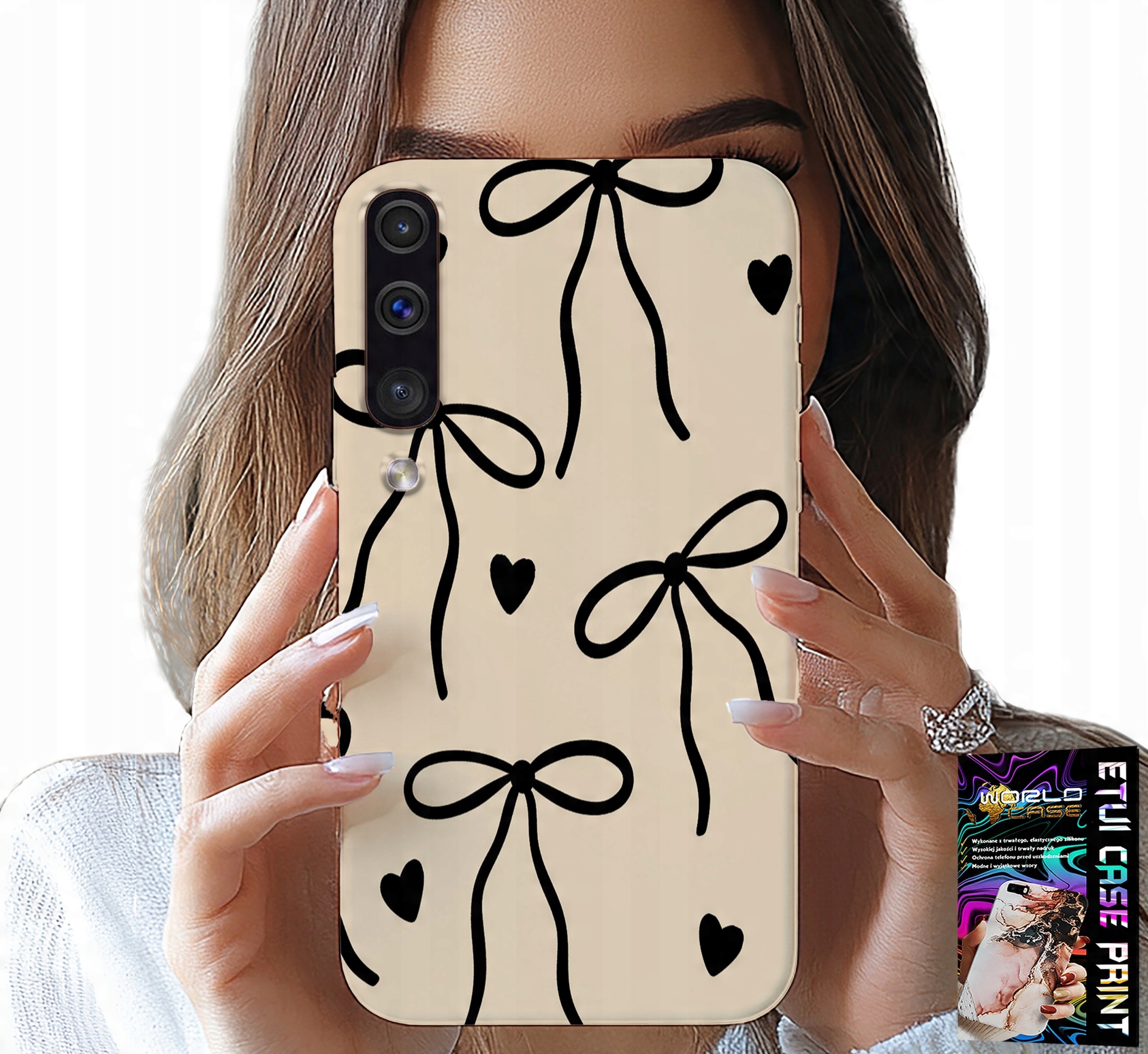 ETUI DO SAMSUNG GALAXY A70 - BEŻOWE KOKARDKI WSTĄŻKA MODNE WZORY