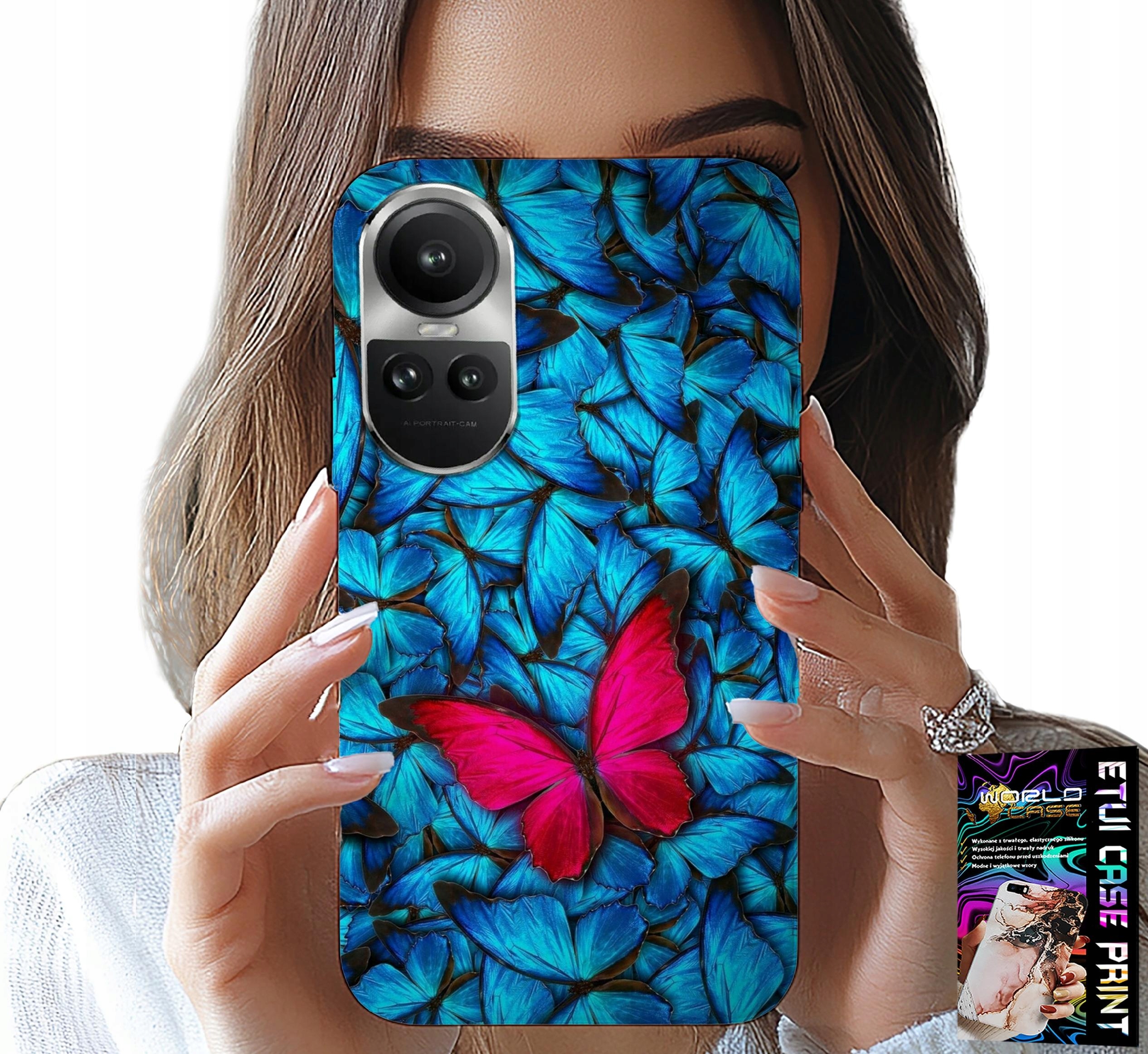 ETUI DO OPPO RENO10 PRO 5G - NIEBIESKIE MOTYLKI, MOTYL, KOBIECE WZORY