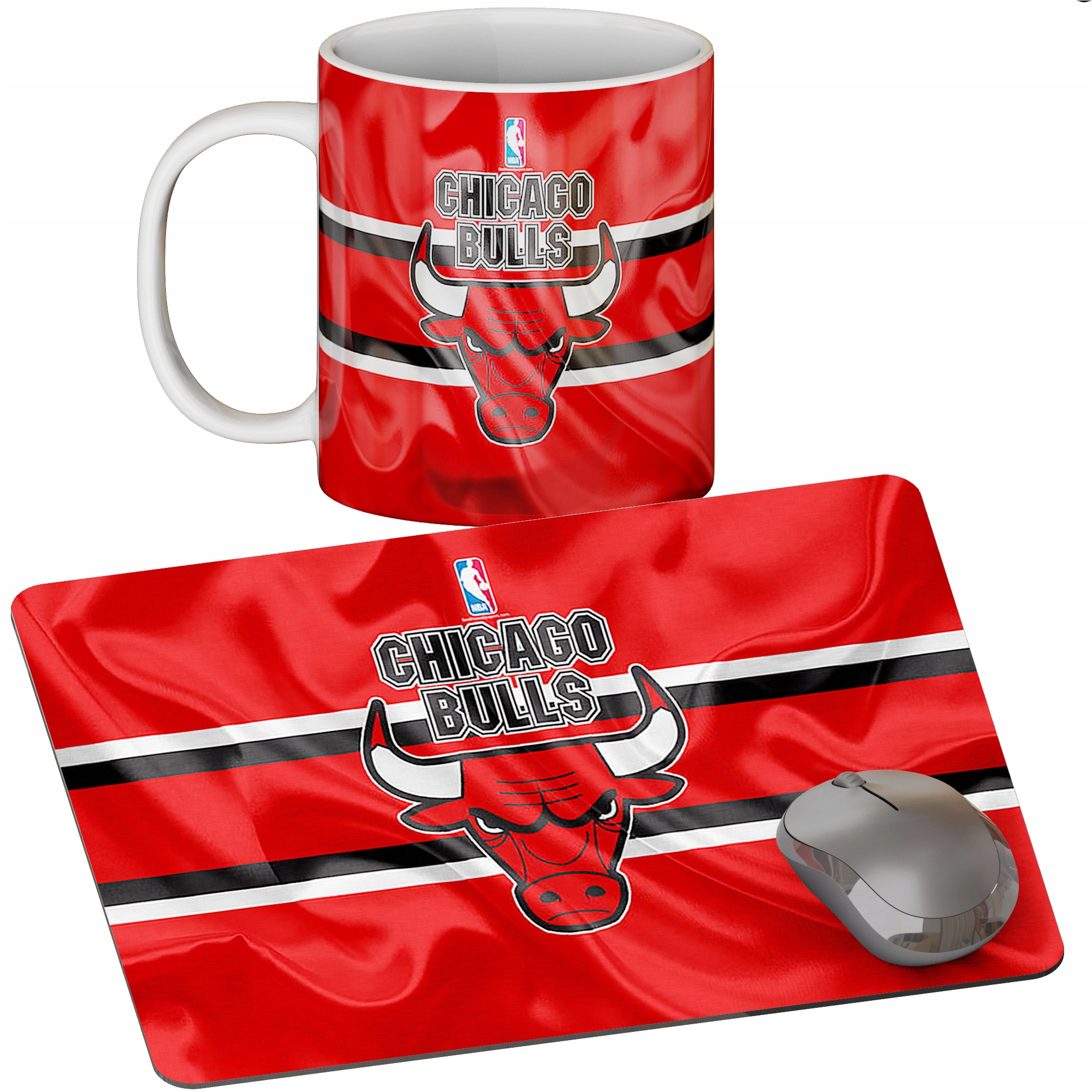 ZESTAW KUBEK + PODKŁADKA - CHICAGO BULLS - PREZENT WIELE WZORÓW + IMIĘ