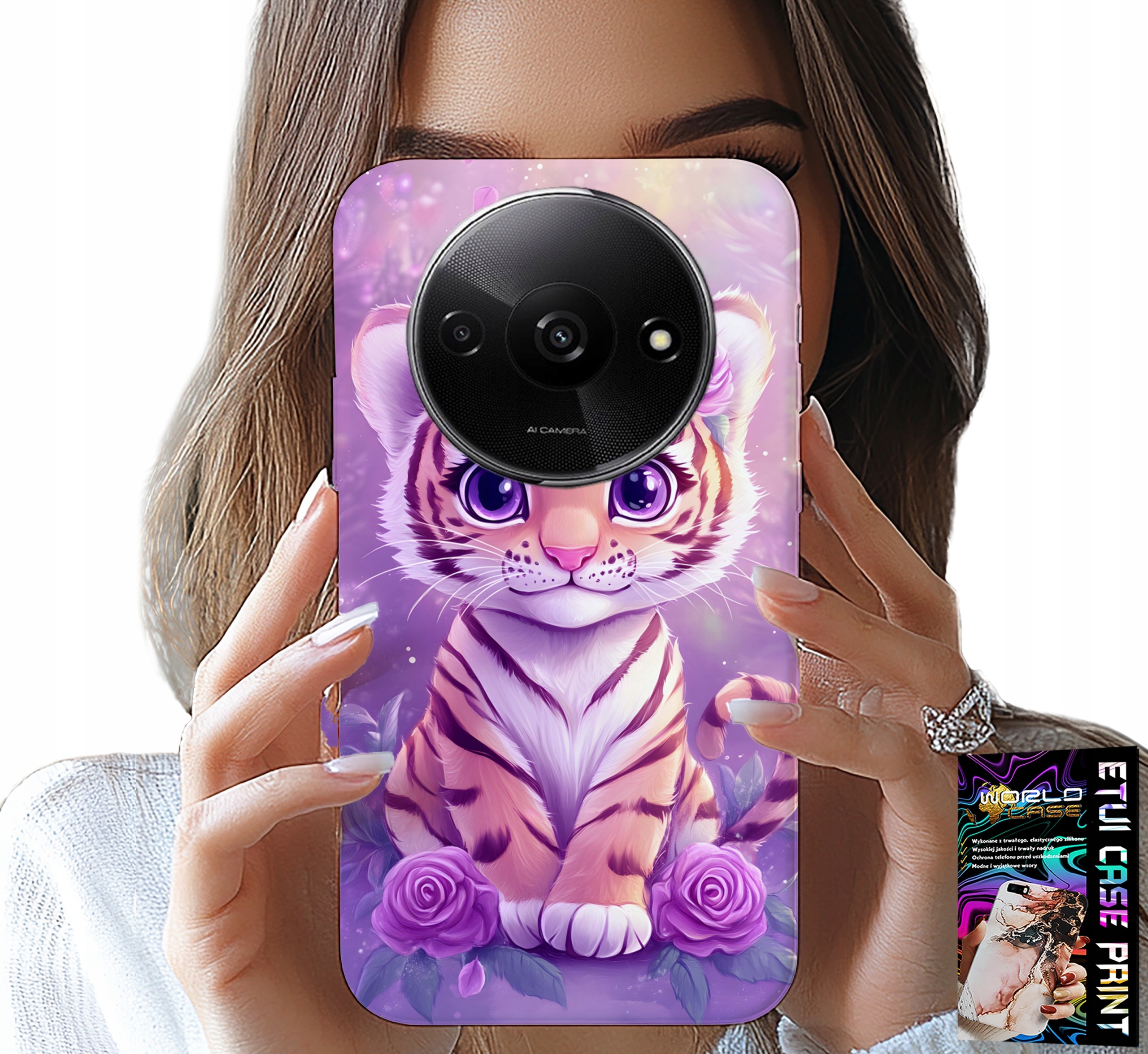 ETUI DO XIAOMI REDMI A3 - SŁODKI TYGRYSEK NA RÓŻOWYM TLE + SZKŁO