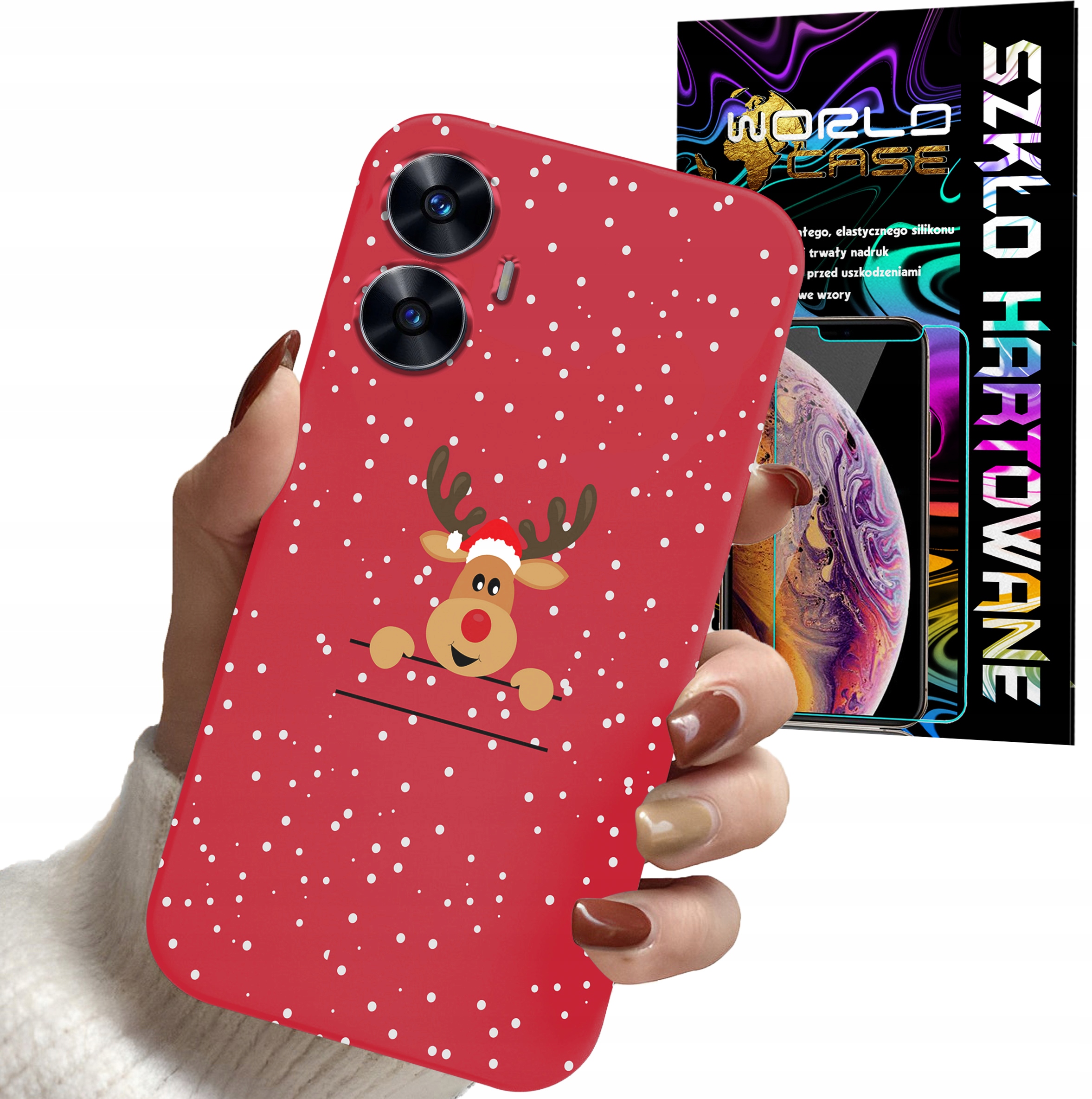 ETUI DO REALME C55 - ŚWIĄTECZNE WZORY RENIFER PLECKI + SZKŁO