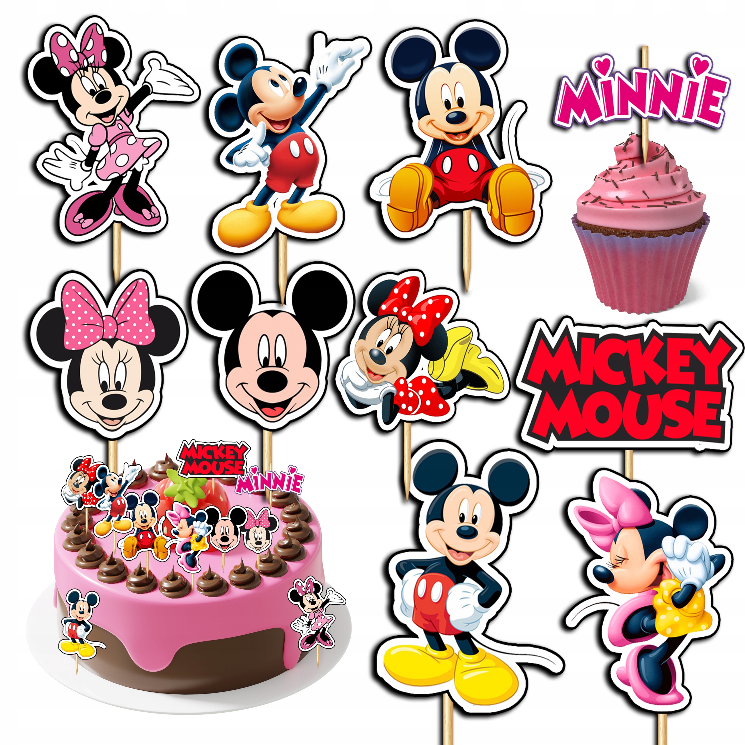 TOPPERY NA TORT (10szt) + duży TOPPER Najlepszego - MYSZKA MINNIE MINI