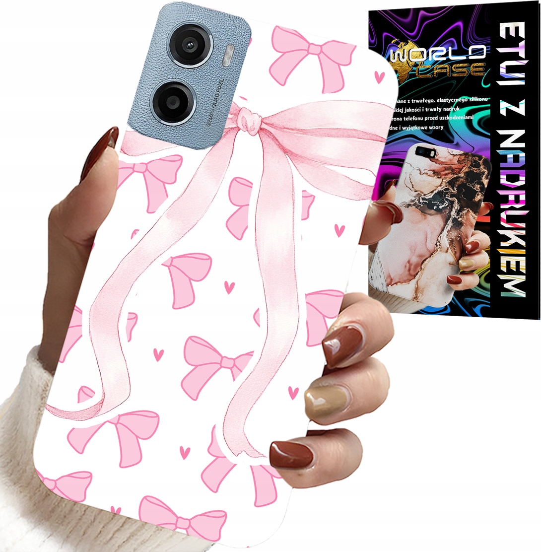 ETUI DO MOTOROLA E15 / G05 - RÓŻOWE WSTAZKI WSTĄZKA MODNE WZORY CASE