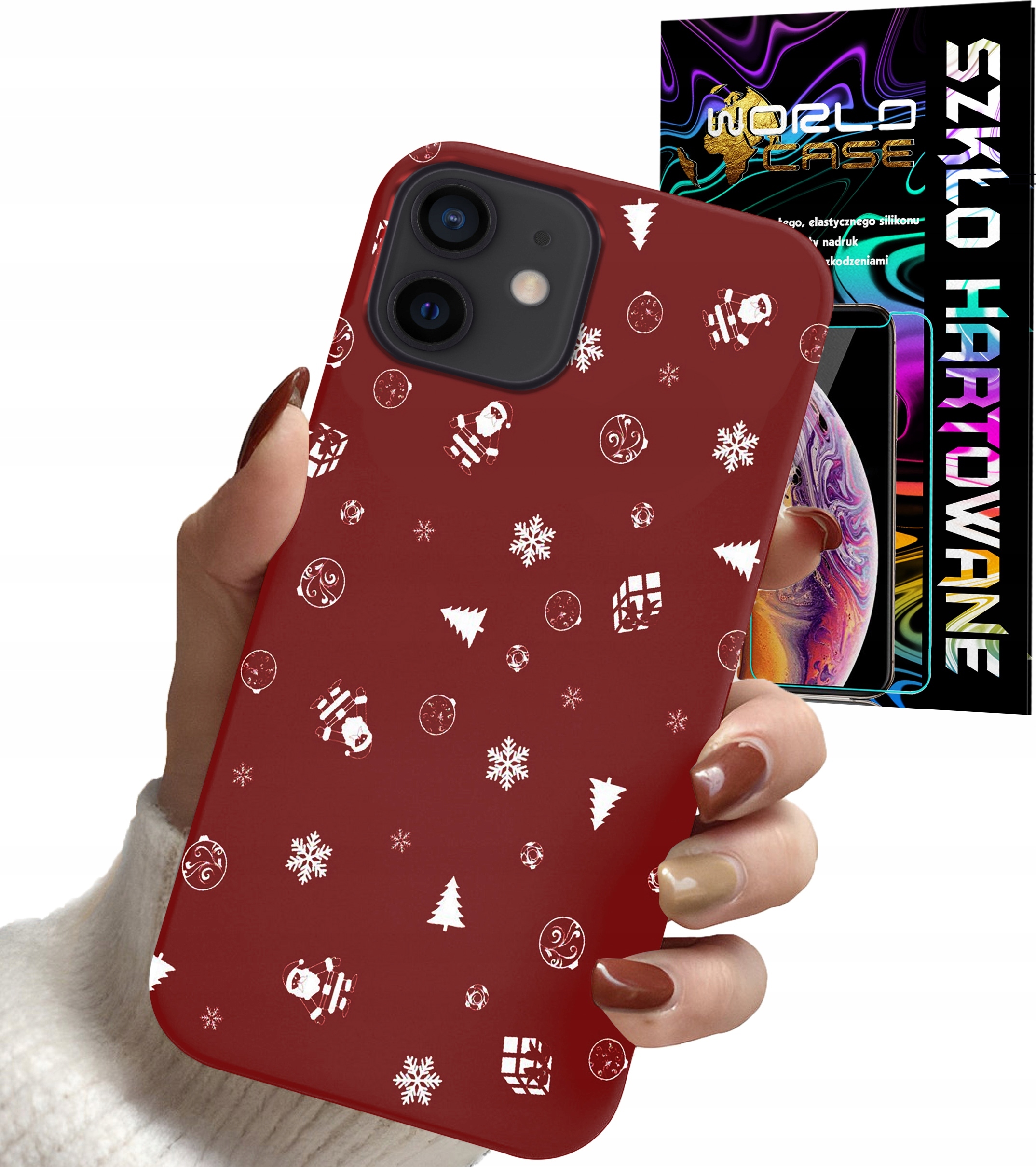 ETUI DO IPHONE 12 - ŚWIĄTECZNE WZORY CHOINKA MIKOŁAJ + SZKŁO