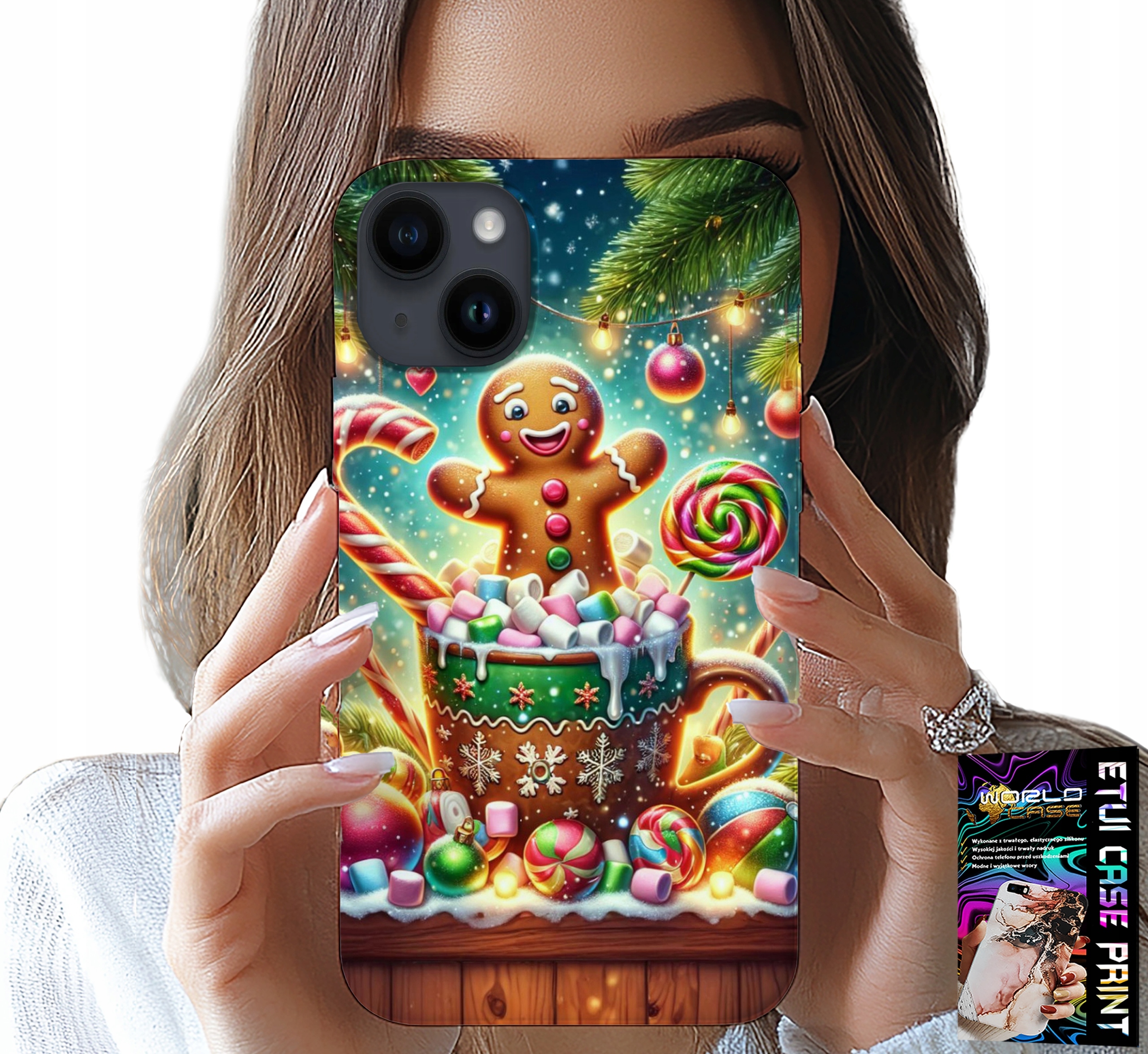 ETUI DO IPHONE 15 PLUS - PIERNIK PIERNIKI ŚWIĄTECZNE WZORY +SZKŁO