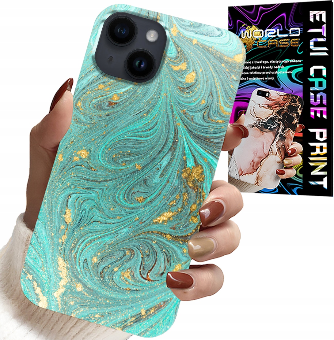 ETUI DO IPHONE 15 PLUS - MARMURKOWE WZORY + SZKŁO HARTOWANE