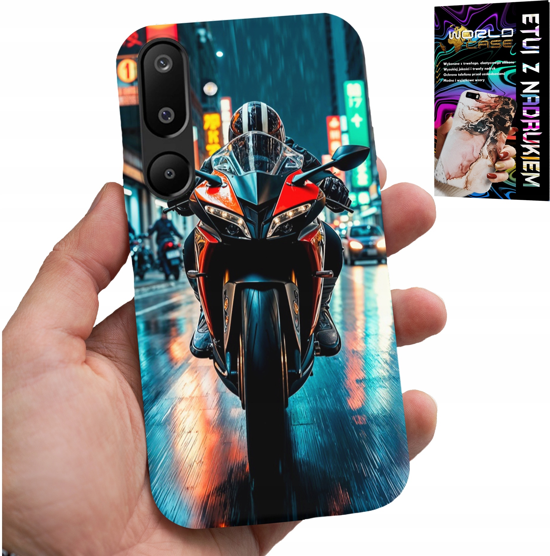 ETUI DO SAMSUNG GALAXY M16 5G - MOTOR, MOTOCYKLE JEDNOŚLAD WZORY + SZKŁO