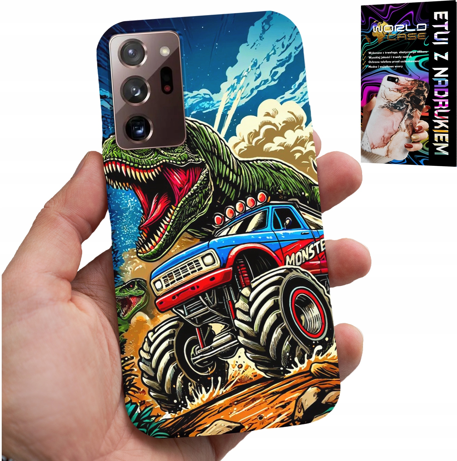 ETUI DO SAMSUNG NOTE 20 ULTRA -DINOZAUR W MONSTERTRUCKU WZORY DLA DZIECI
