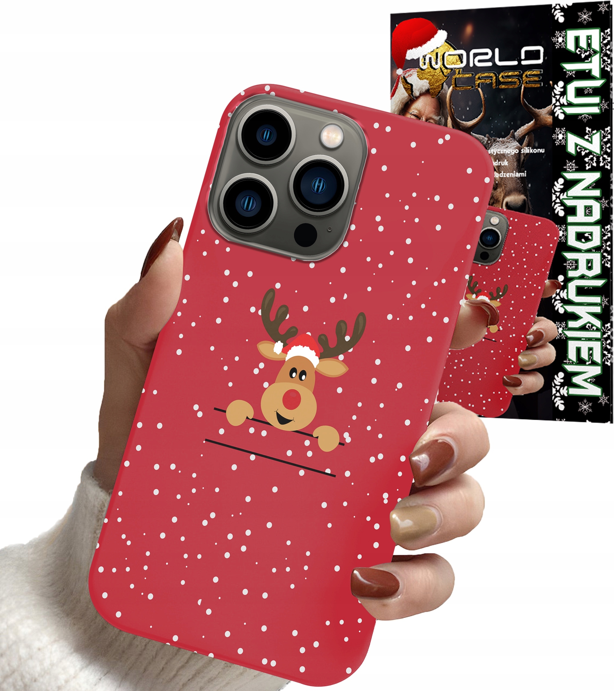 ETUI DO IPHONE 14 PRO - ŚWIĄTECZNE WZORY RENIFER MIKOŁAJ + SZKŁO