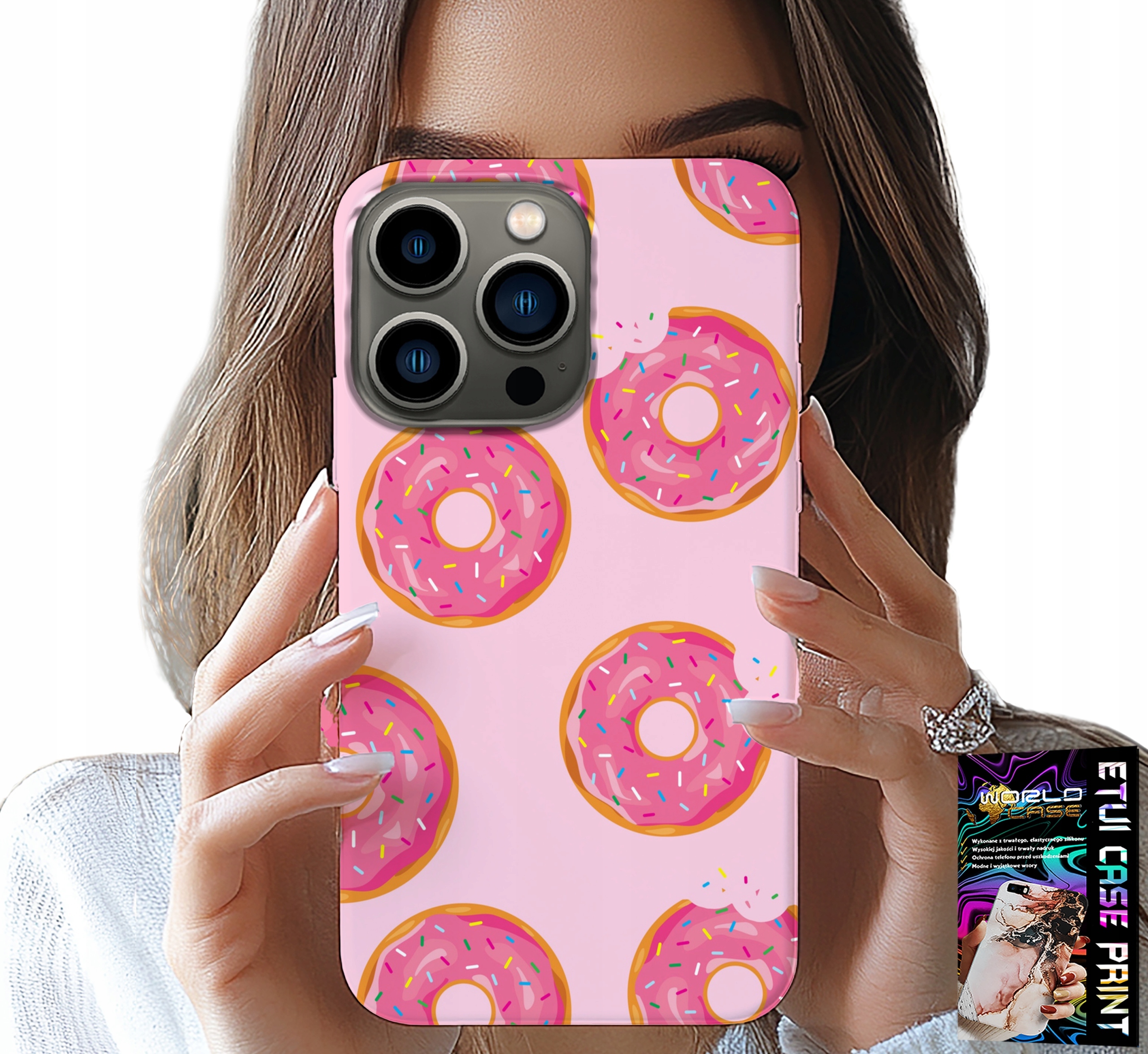 ETUI DO IPHONE 14 PRO - WZÓR Z PĄCZKAMI DONATAMI POLEWĄ CUKROWĄ