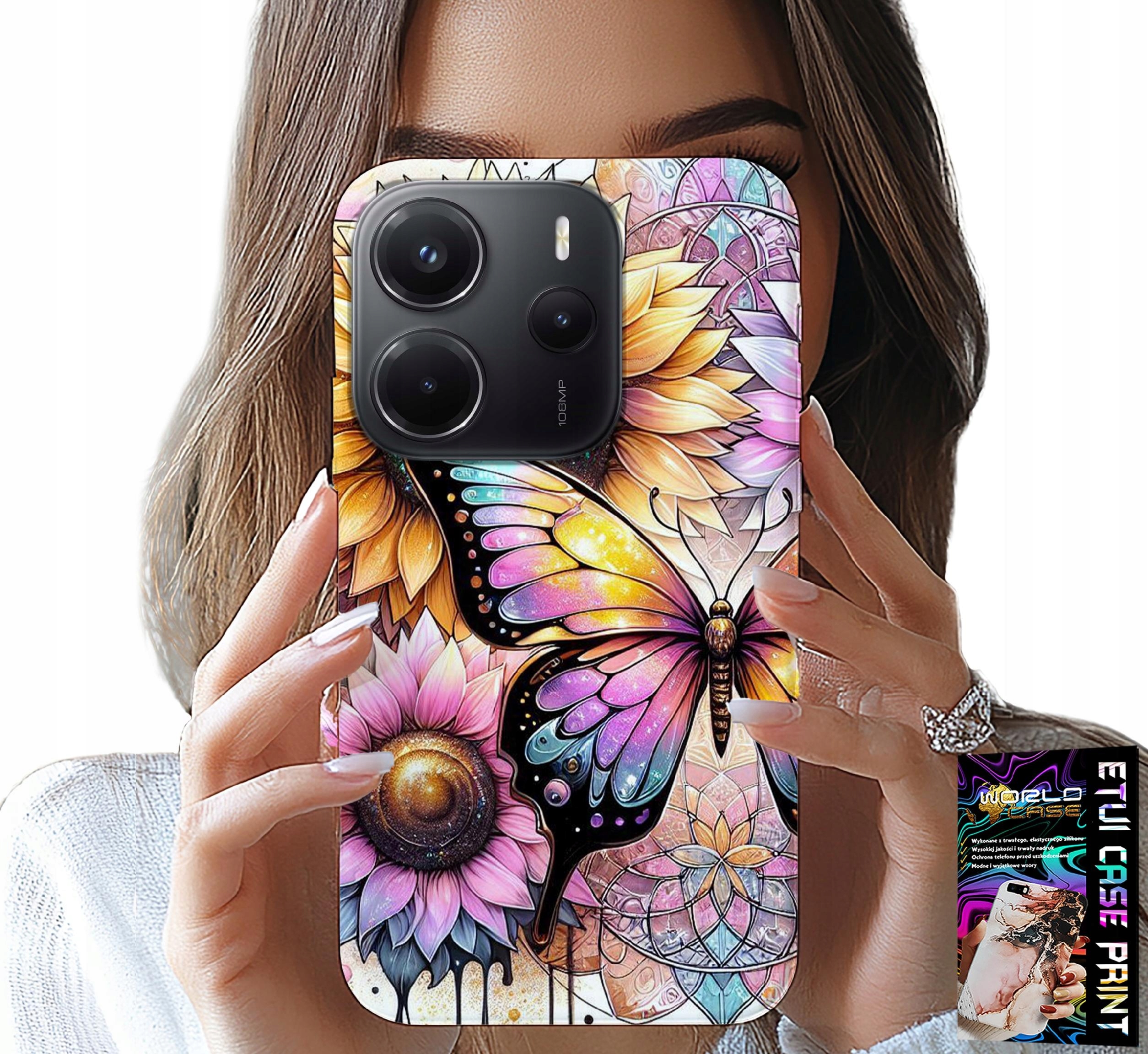 ETUI DO XIAOMI NOTE 14 4G - SŁONECZNIK Z MOTYLKIEM, OBUDOWA + FOLIA