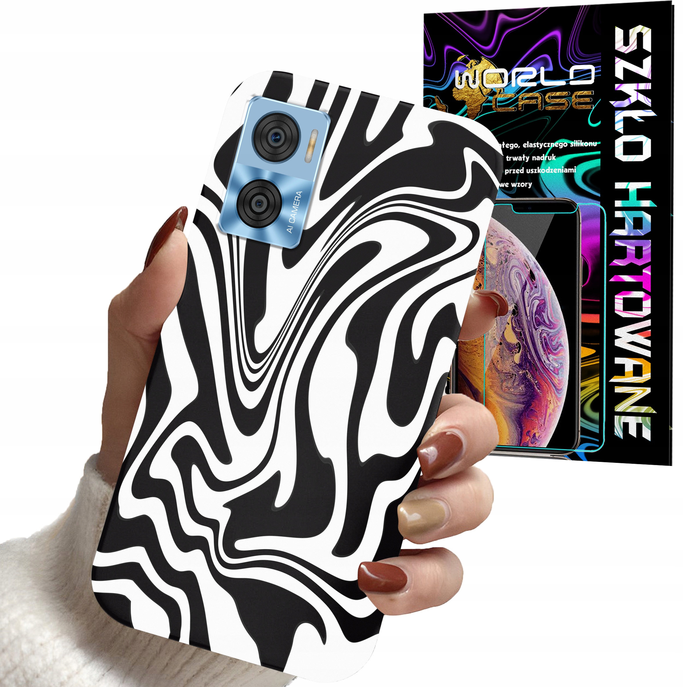 ETUI DO MOTOROLA MOTO E22 / E22i - ABSTRAKCJA ZEBRA MODNE WZORY + SZKŁO