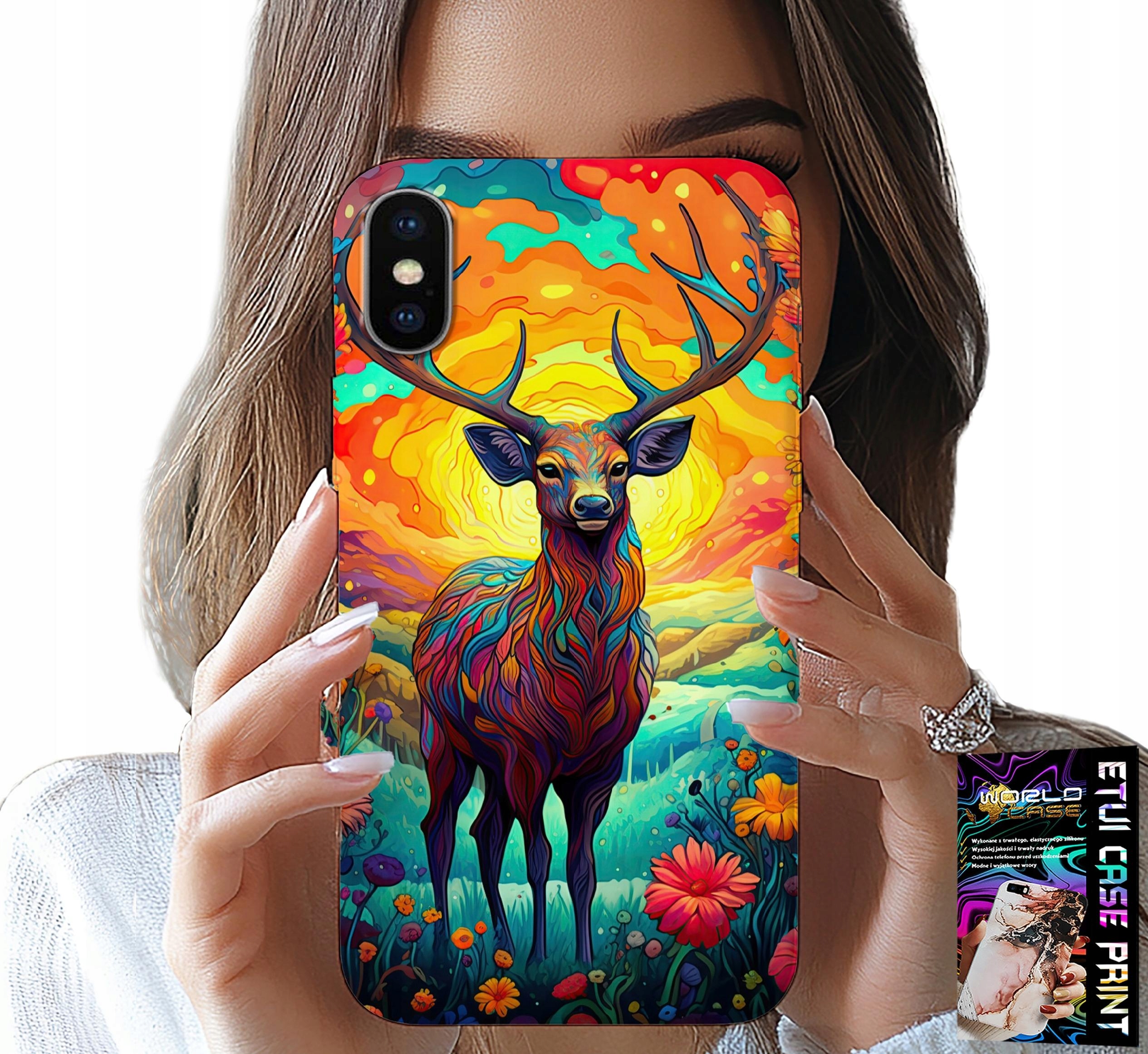 ETUI DO IPHONE XS MAX - KOLOROWE WZORY JELEŃ ŁOŚ ZWIERZĘTA LEŚNE