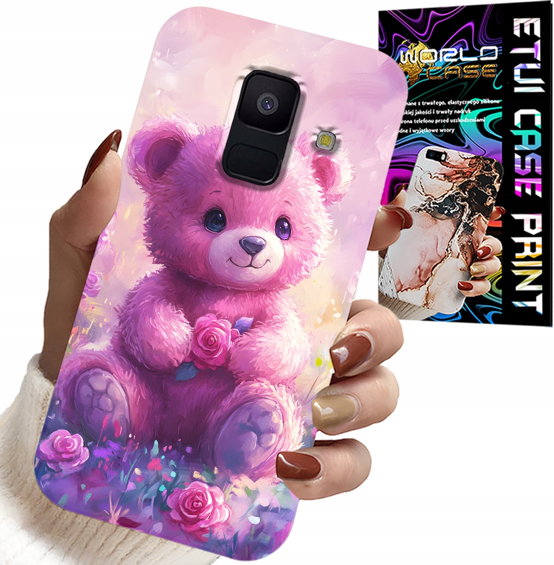 ETUI DO SAMSUNG A6 2018 - SŁODKI MIŚ NA RÓŻOWYM TLE, CASE + SZKŁO
