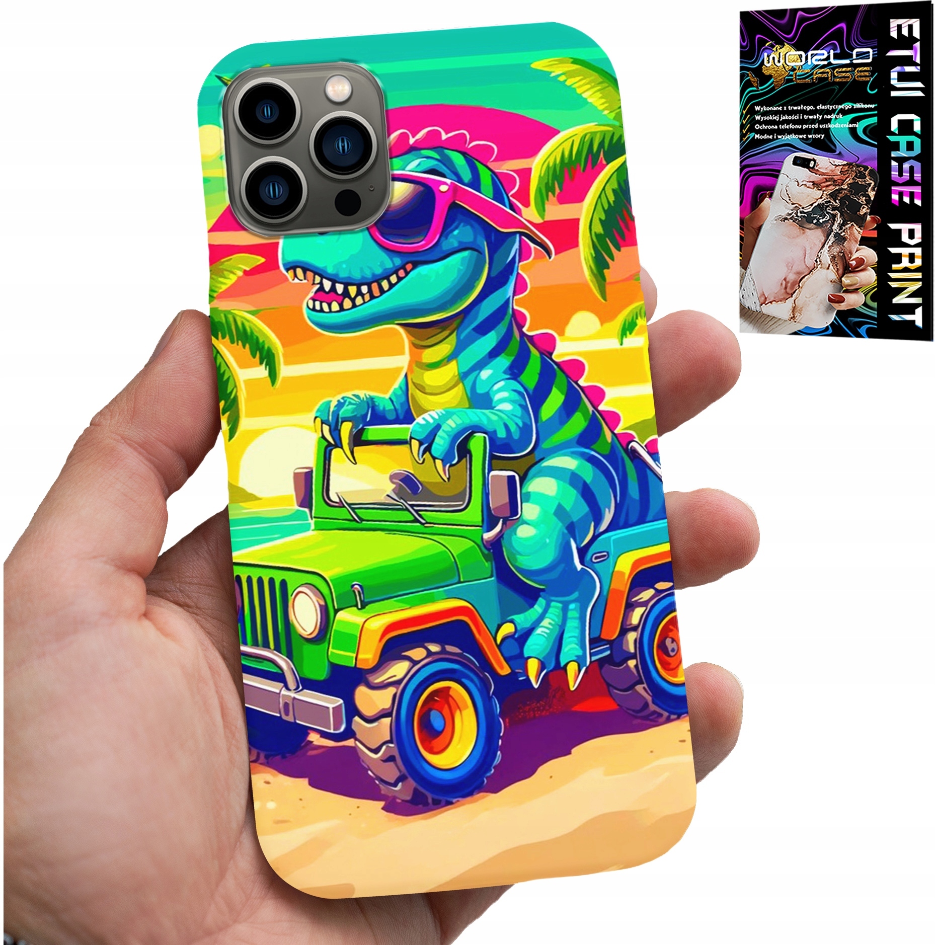 ETUI DO IPHONE 13 PRO MAX - DINOZAUR W CIĘŻARÓWCE WZORY DLA DZIECI