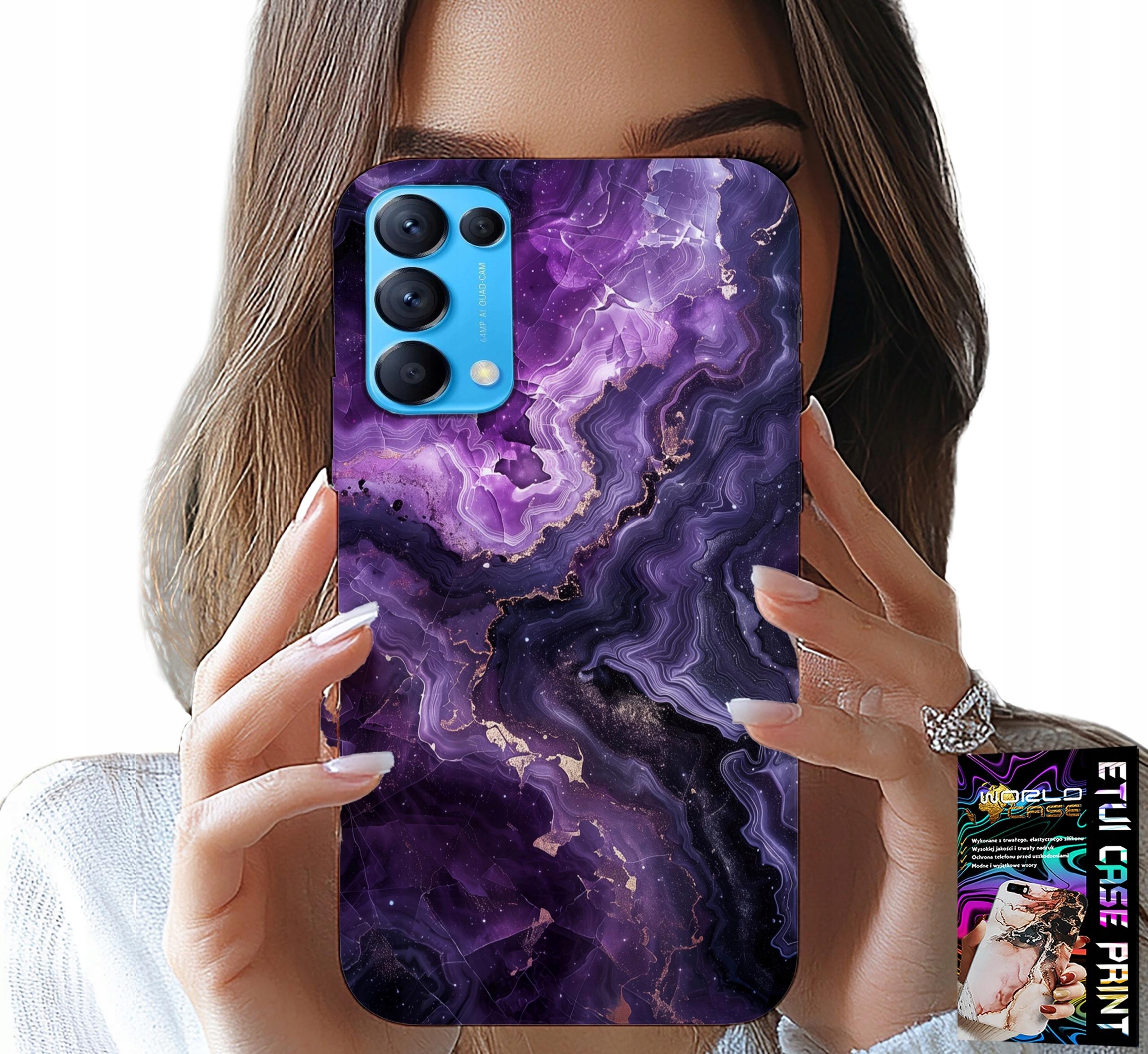 ETUI DO OPPO FIND X3 LITE - FIOLETOWY MARMUREK MODNE KOBIECE + SZKŁO