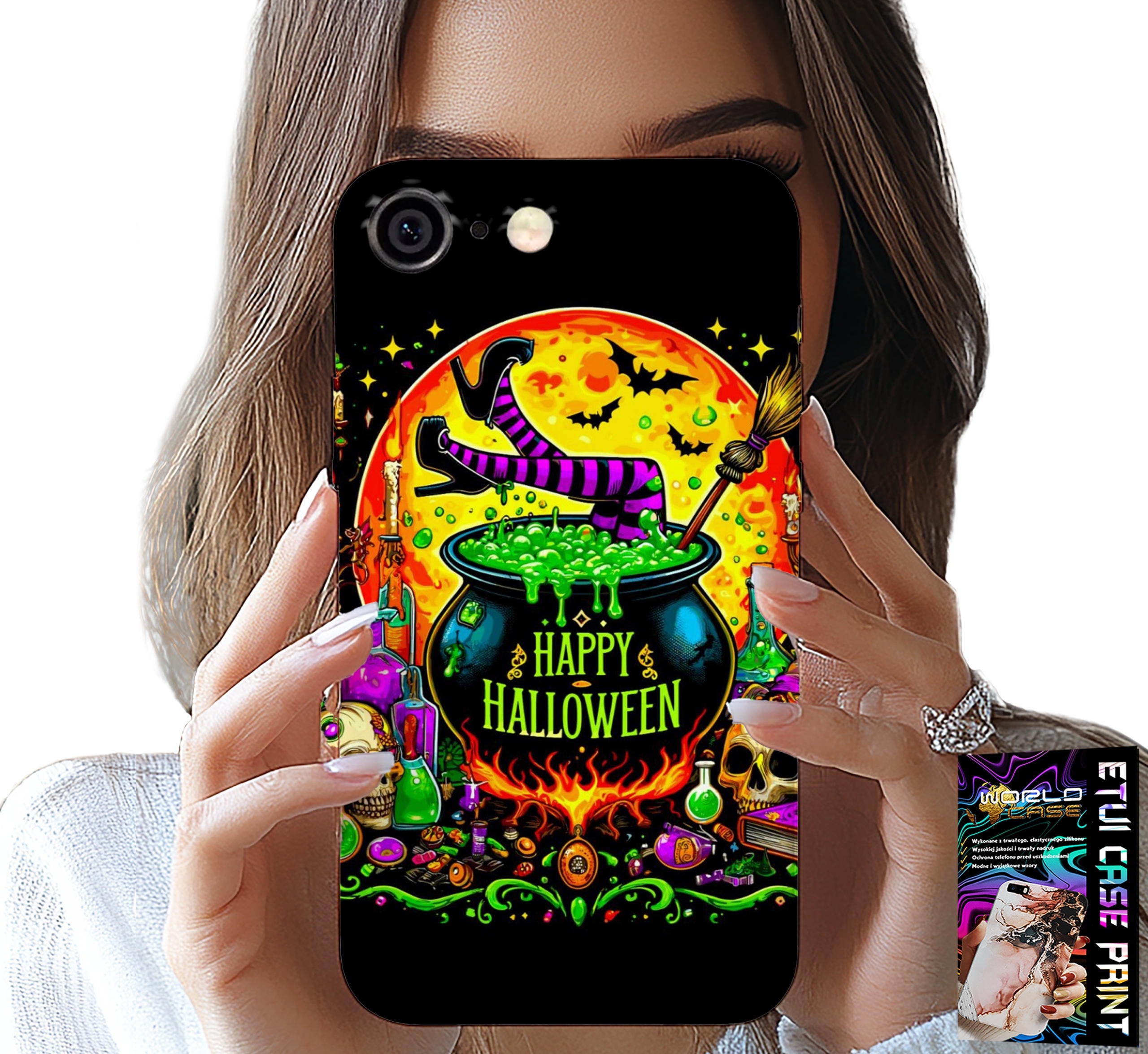 ETUI DO IPHONE ( 6 PLUS ) - WIEDŹMA KOCIOŁEK RÓŻDŻKA HALLOWEEN SZKŁO