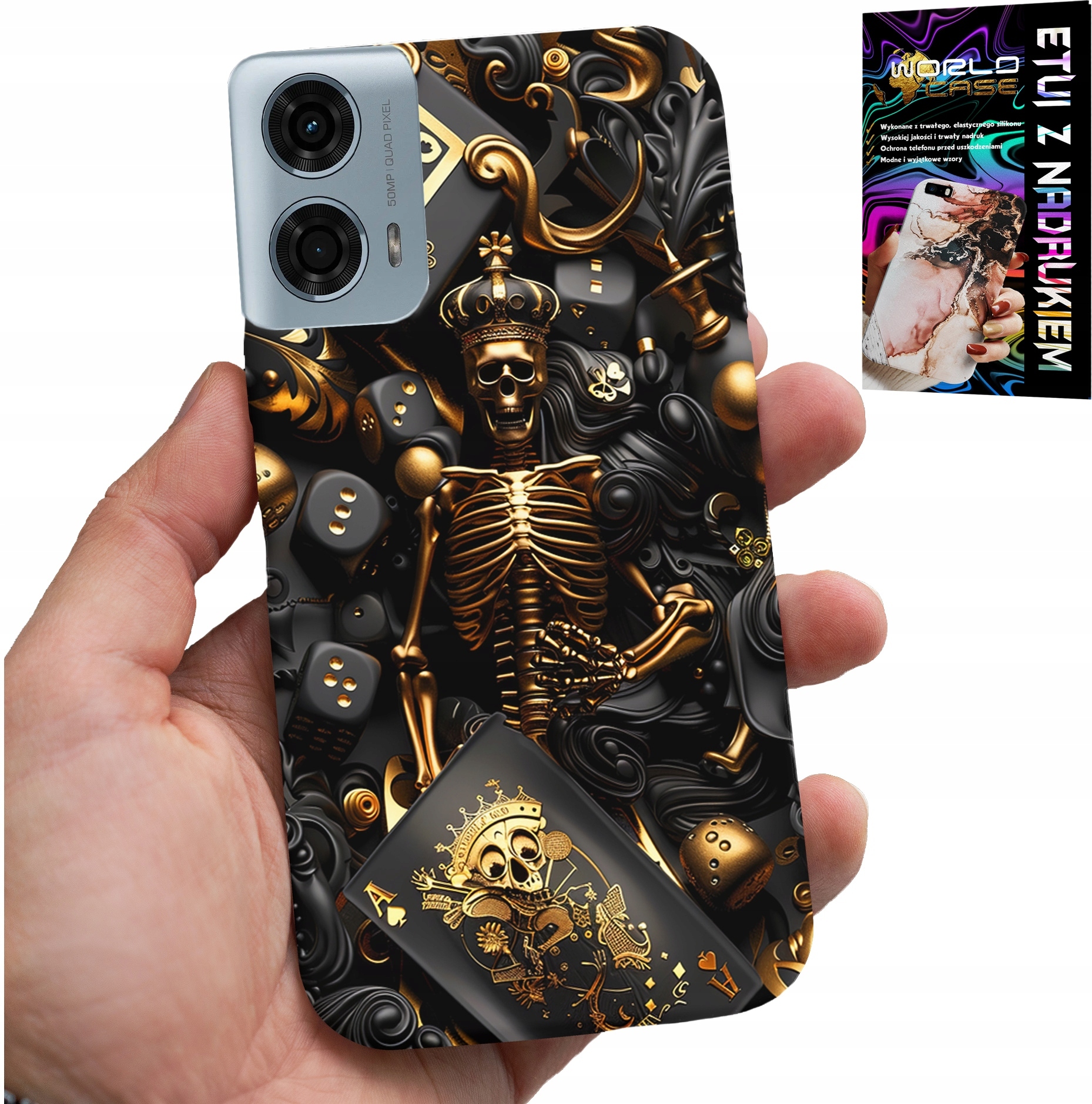 ETUI DO MOTOROLA MOTO G85 5G - KRÓL POKER KOŚCI AS WZORY DLA MEN +SZKŁO