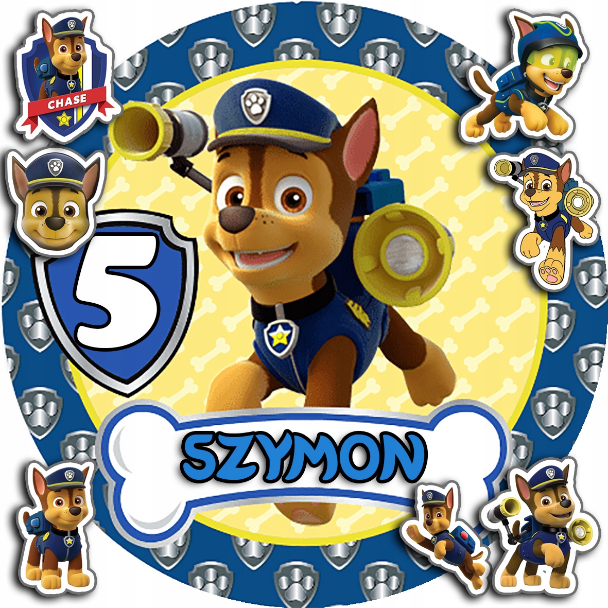 OPŁATEK NA TORT 20CM - PSI PATROL CHASE + IMIĘ + GRATIS! 15CM 18CM