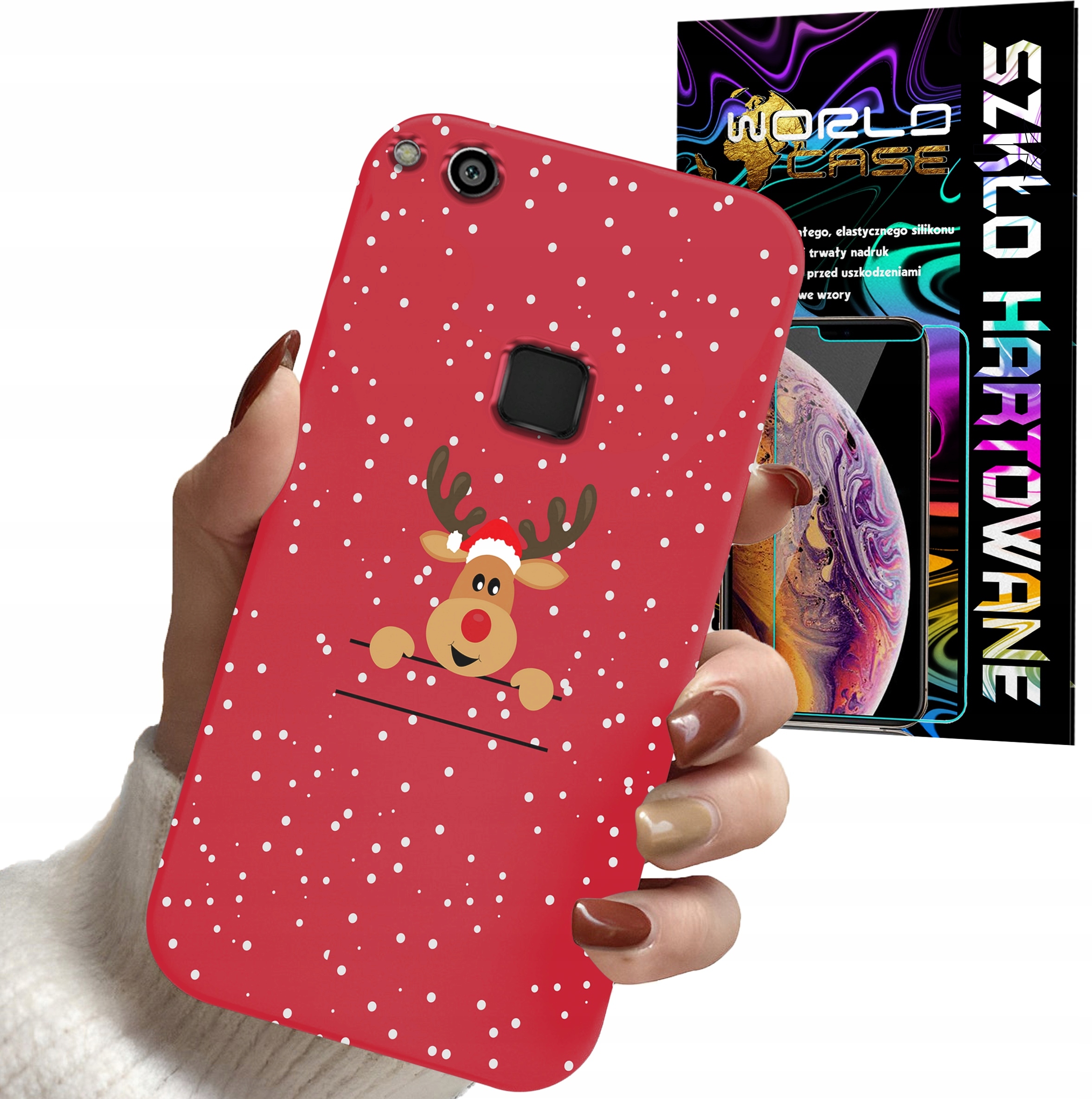 ETUI DO HUAWEI P10 LITE - ŚWIĄTECZNE WZORY RENIFER MIKOŁAJ + SZKŁO