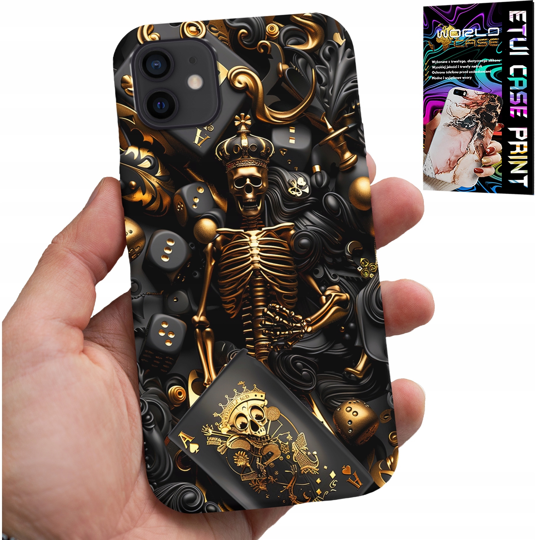 ETUI DO IPHONE 12 - KRÓL POKER KOŚCI AS WZORY DLA MEN +SZKŁO