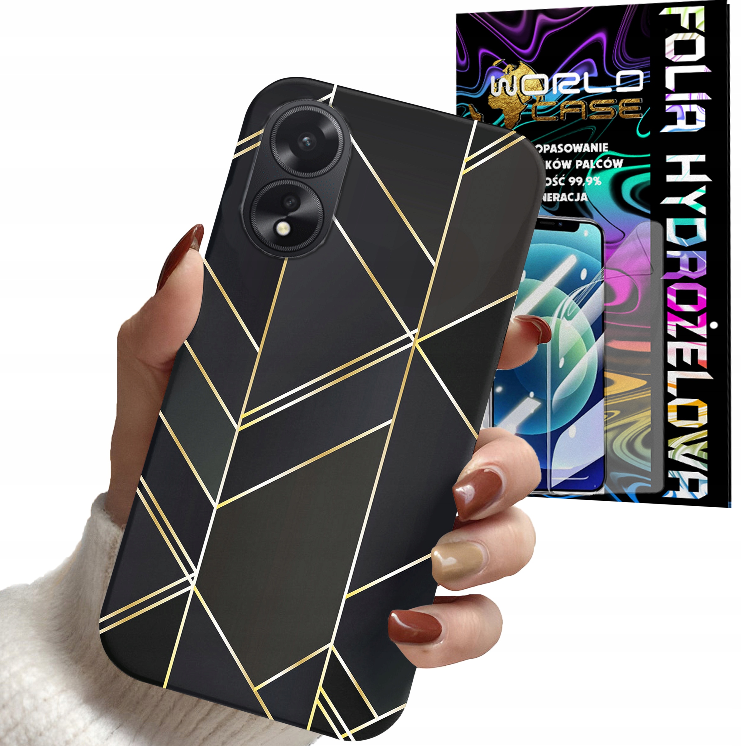 ETUI DO OPPO A78 5G / A58 5G - MARMUREK GEOMETRYCZNE WZORY DLA KOBI + FOLIA