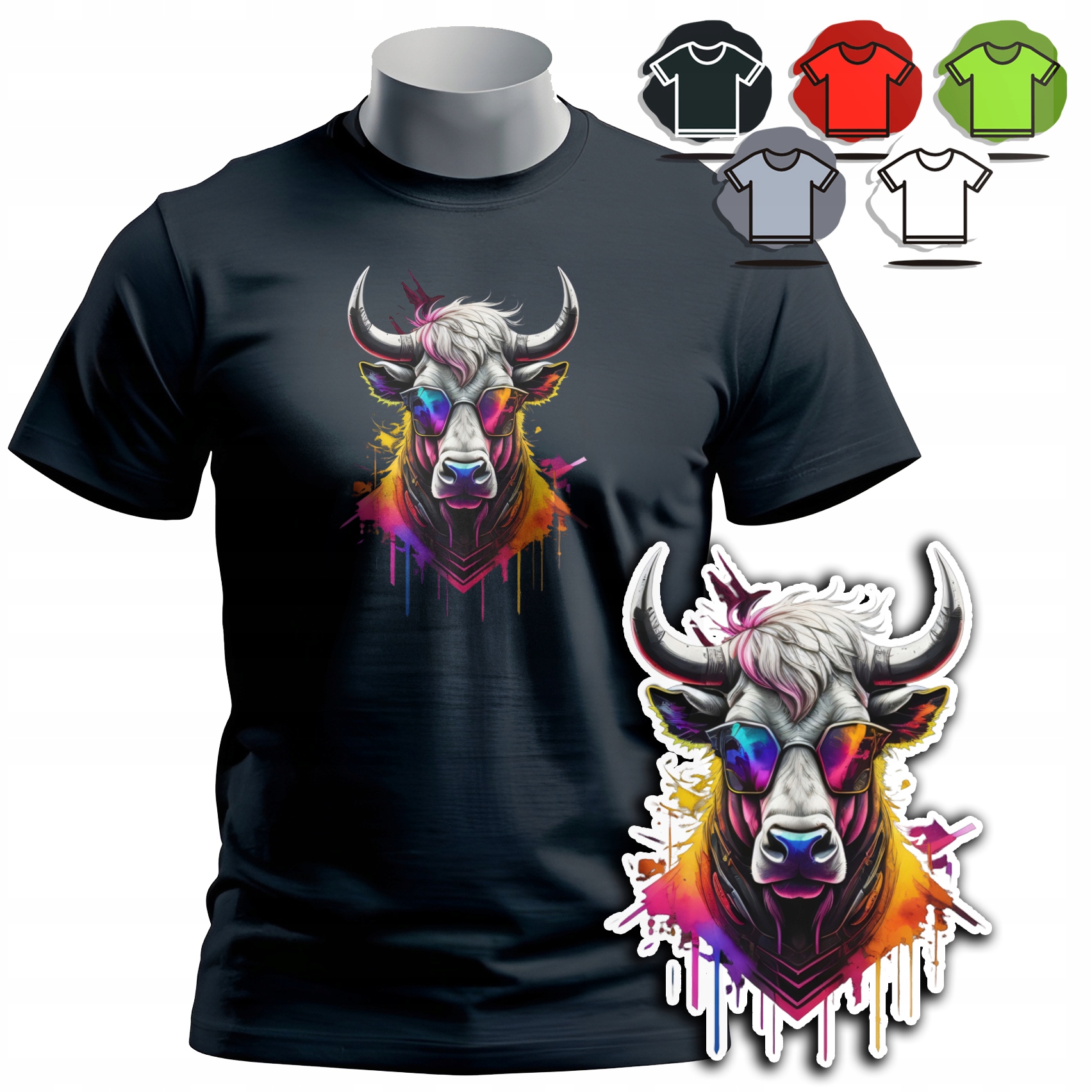 KOSZULKA T-SHIRT MĘSKI WZORY DO WYBORU - BYK BULL ZODIAK ZWIERZE ROGI - 3XL