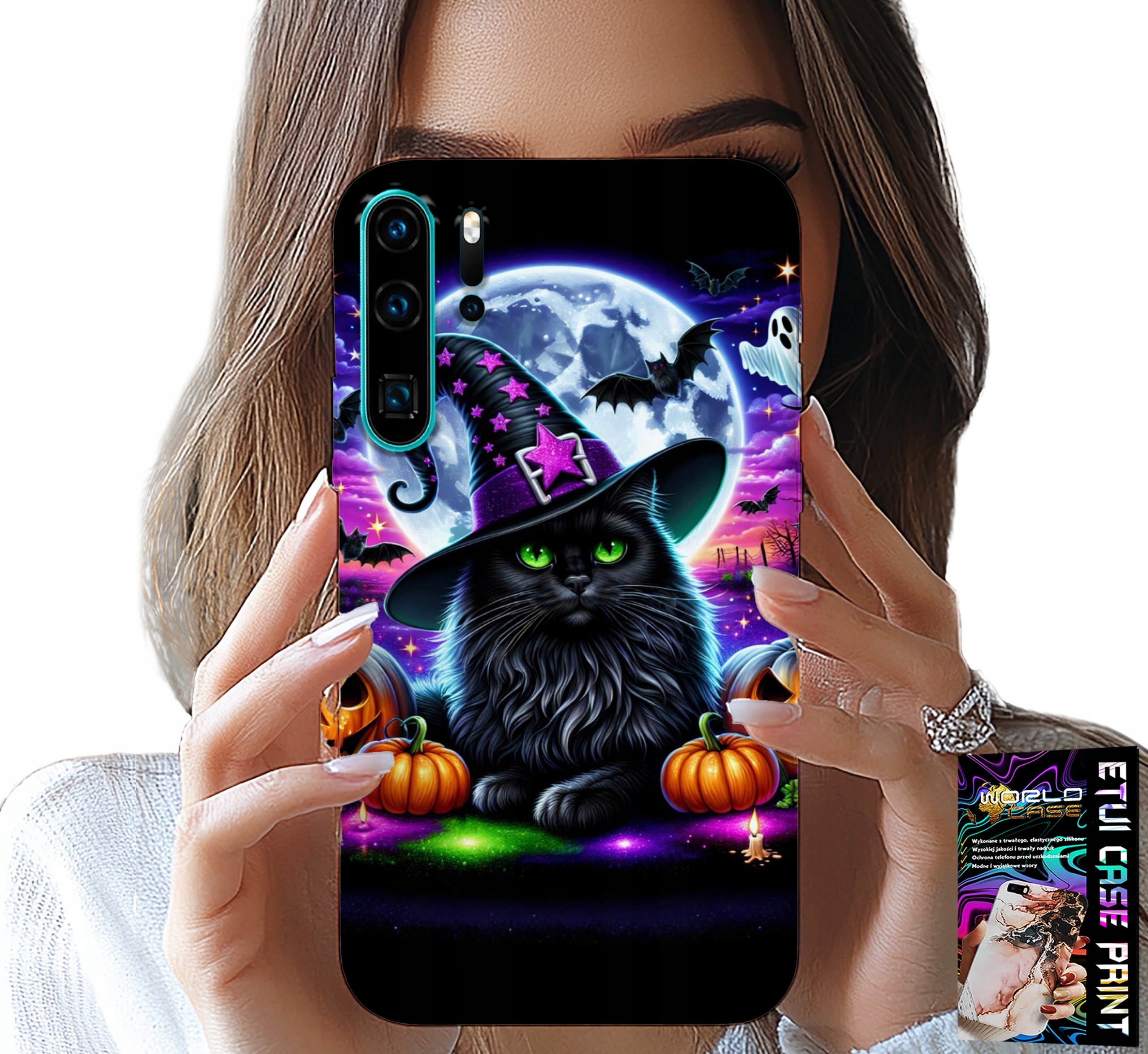 ETUI DO HUAWEI P30 PRO - CZARNY KOTEK HALLOWEEN SALEM DYNIA WZORY