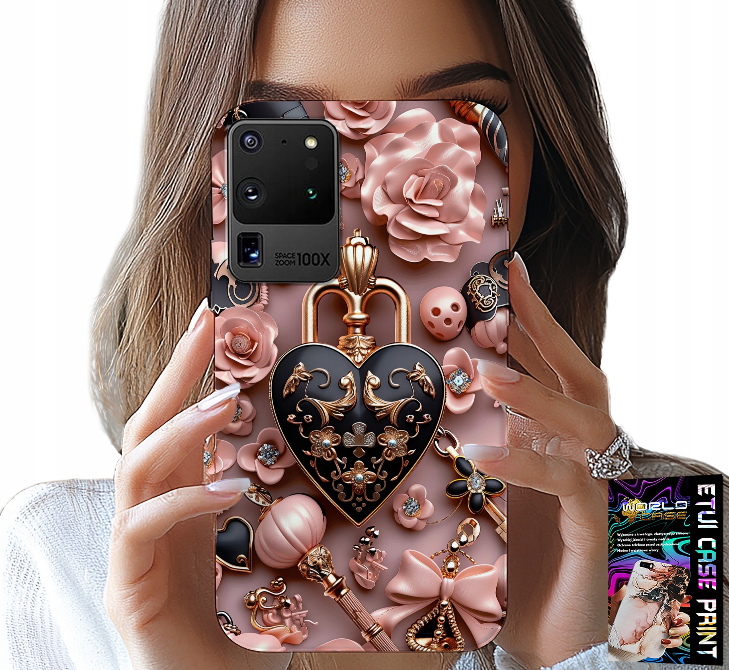 ETUI DO SAMSUNG GALAXY S20 Ultra - KOBIECE WZORY KŁÓDKA SERCE CASE + FOLIA