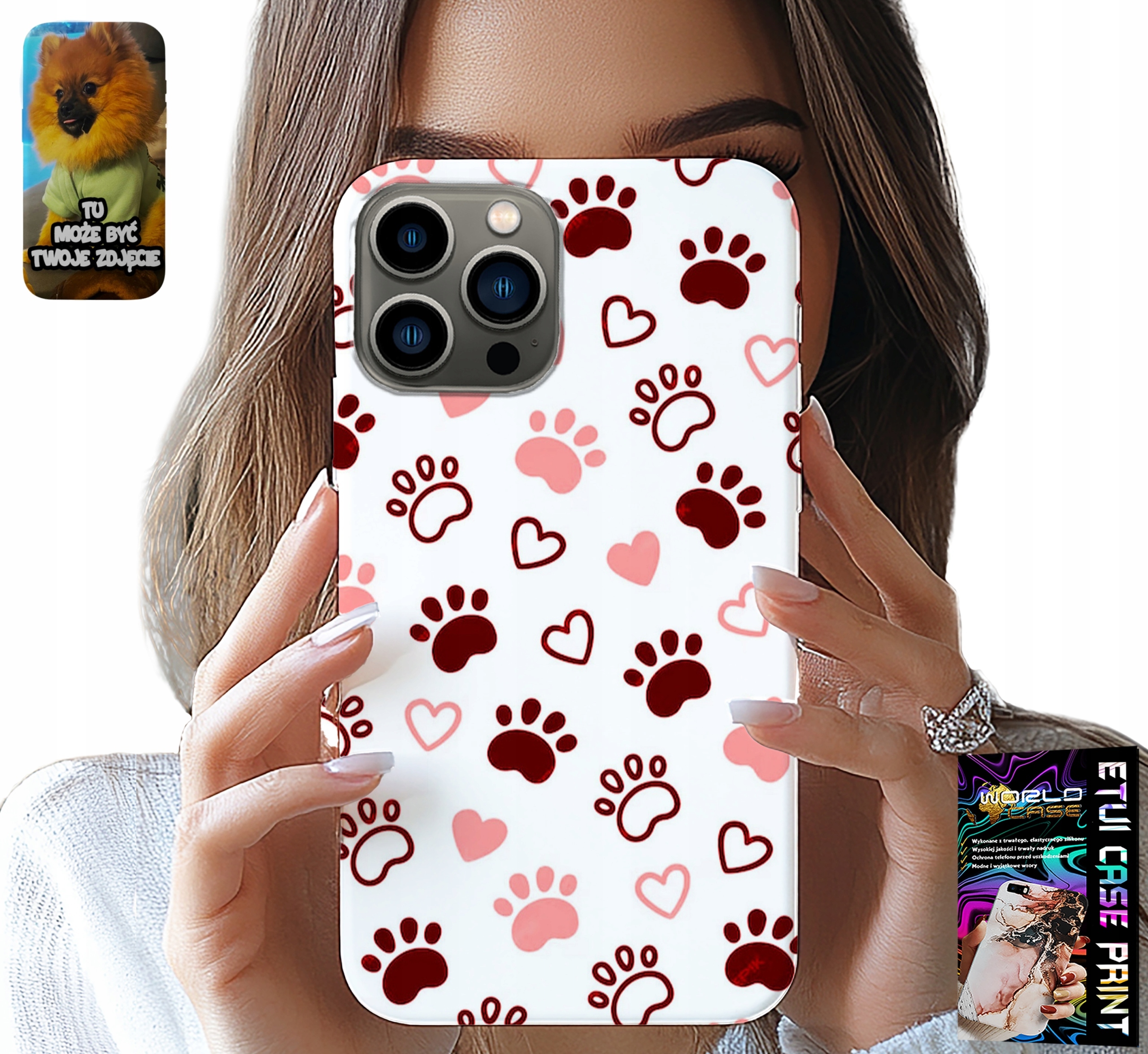 ETUI DO IPHONE 13 PRO - PSIE ŁAPKI NA BIAŁYM TLE, PIES, KOT, MIŚ