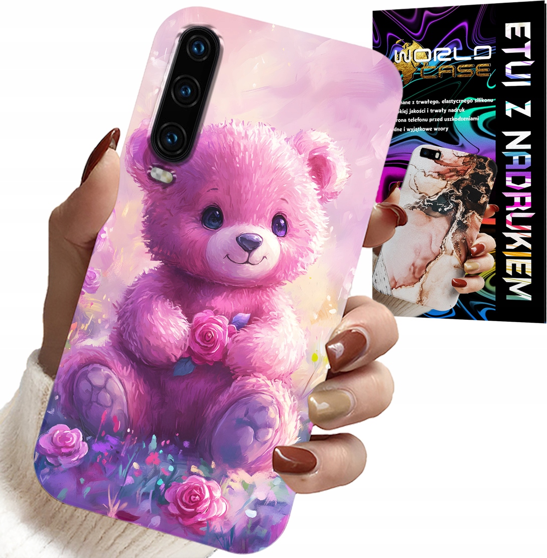 ETUI DO HUAWEI P30 - SŁODKI MIŚ NA RÓŻOWYM TLE, CASE + SZKŁO