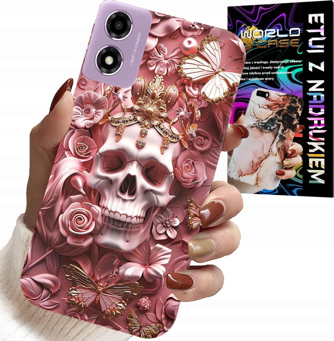 ETUI DO MOTOROLA MOTO E14 - KOBIECE, MODNE WZORY, CZASZKA W RÓŻE