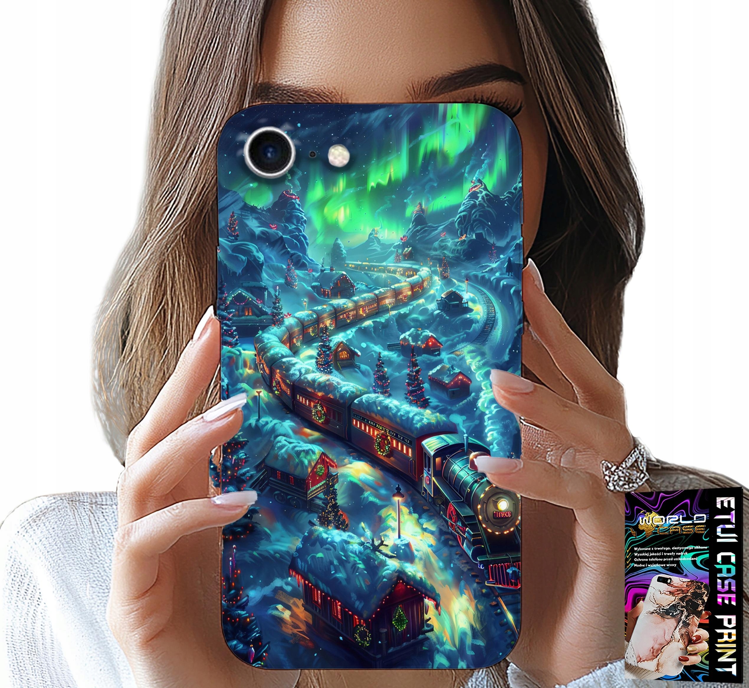 ETUI DO IPHONE 7 / 8 / SE2 - POCIĄG, EKSPRES ŚWIĄTECZNY WZORY + SZKŁO